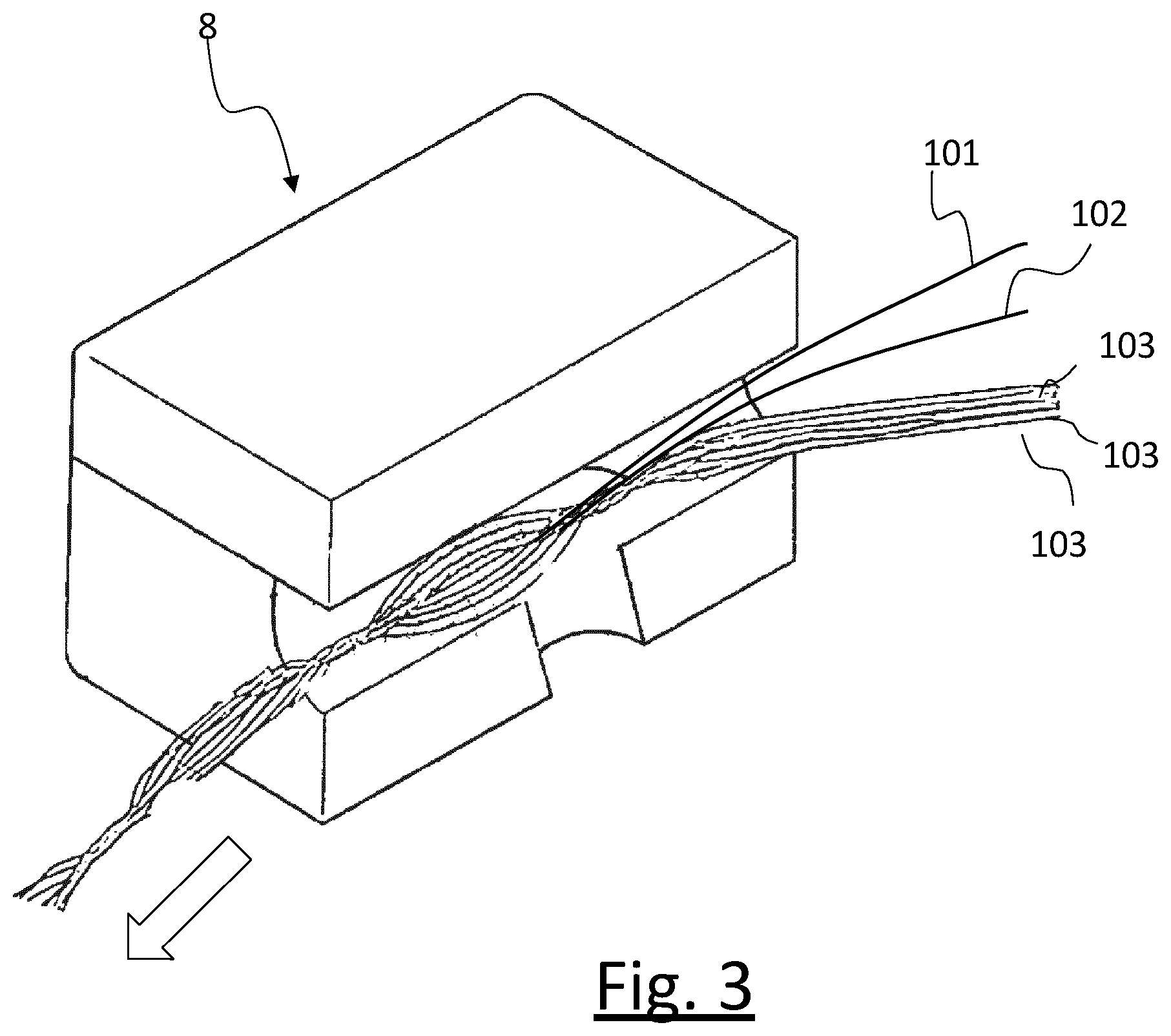 Patent US12129577 Figure 3 – Composite yarn comprising at least two bundles of coalesced elastic filaments and a plurality of inelastic elements