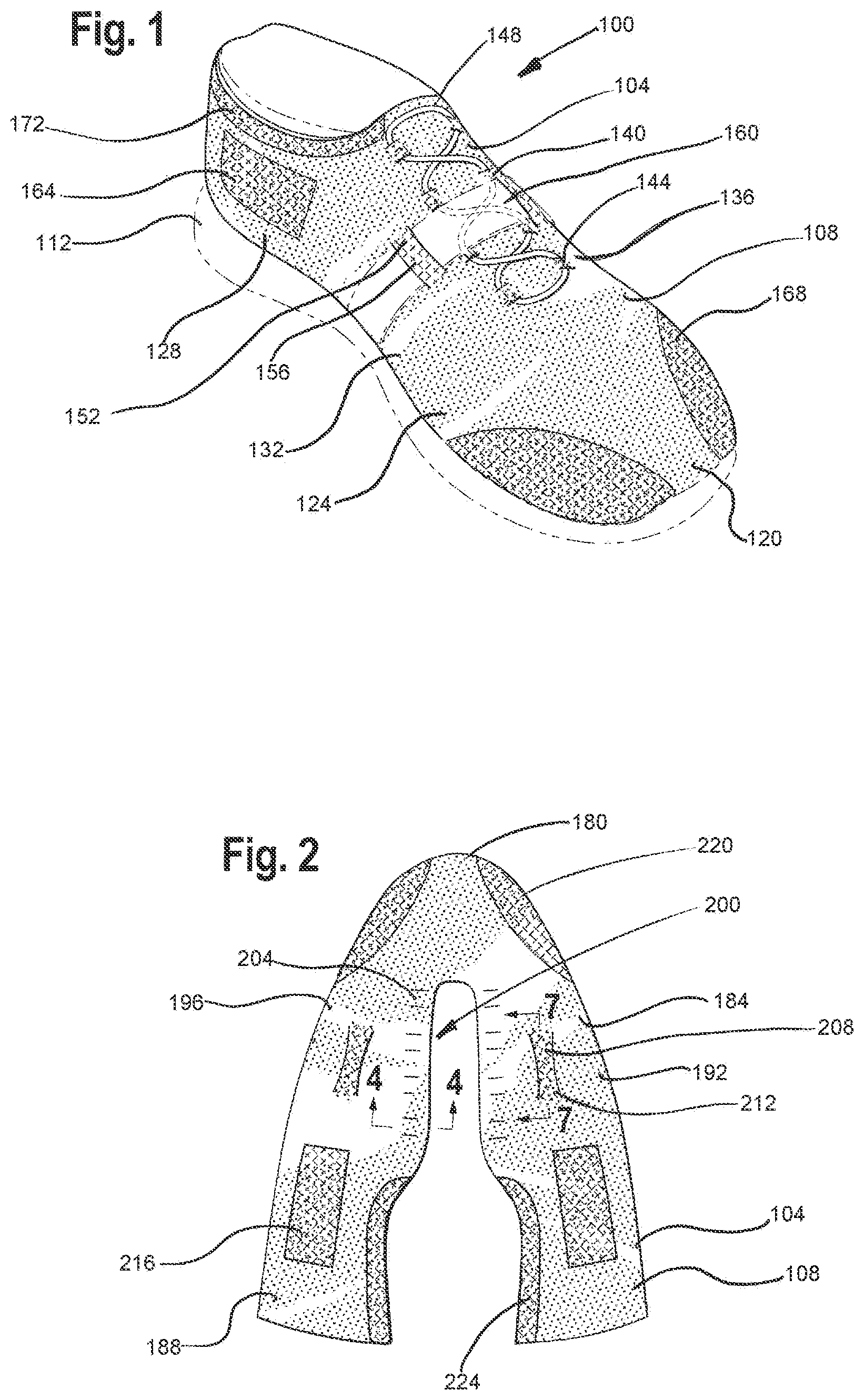 Patent US12129578 Figure 1 – Multiple layer knitted components having multi-bed area