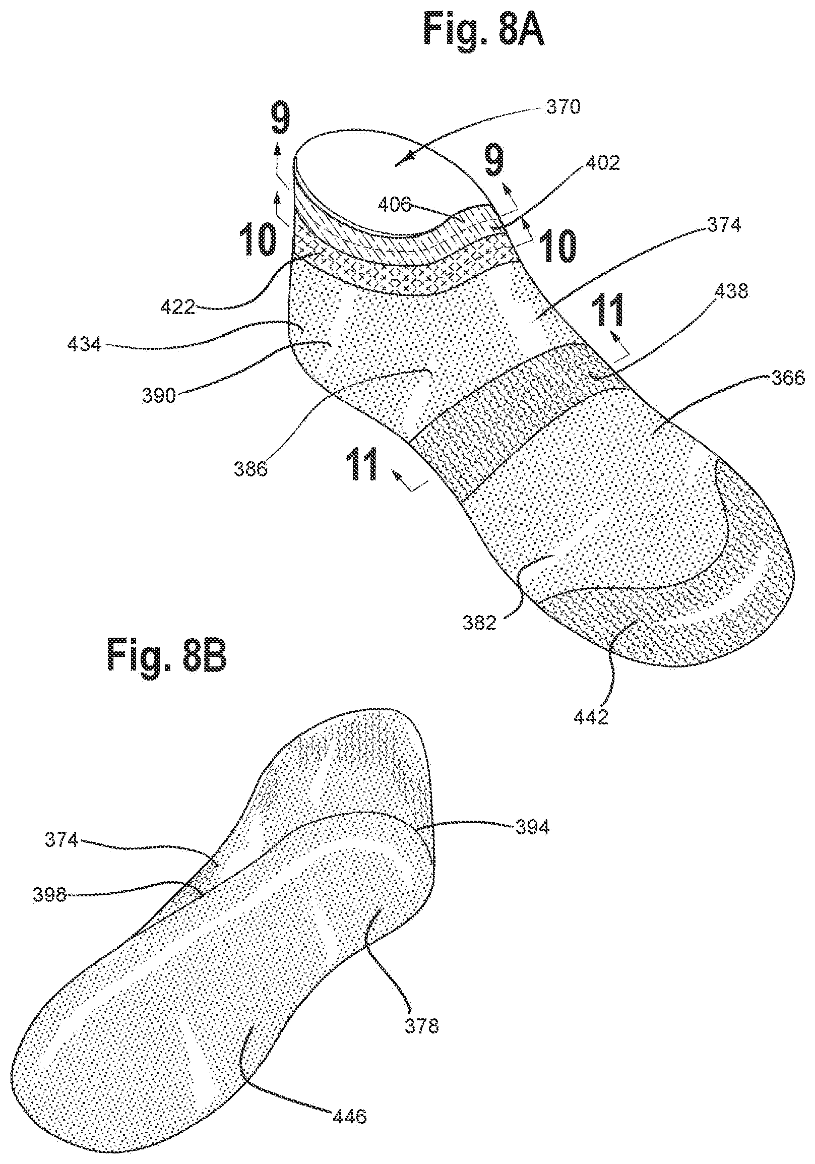 Patent US12129578 Figure 5 – Multiple layer knitted components having multi-bed area