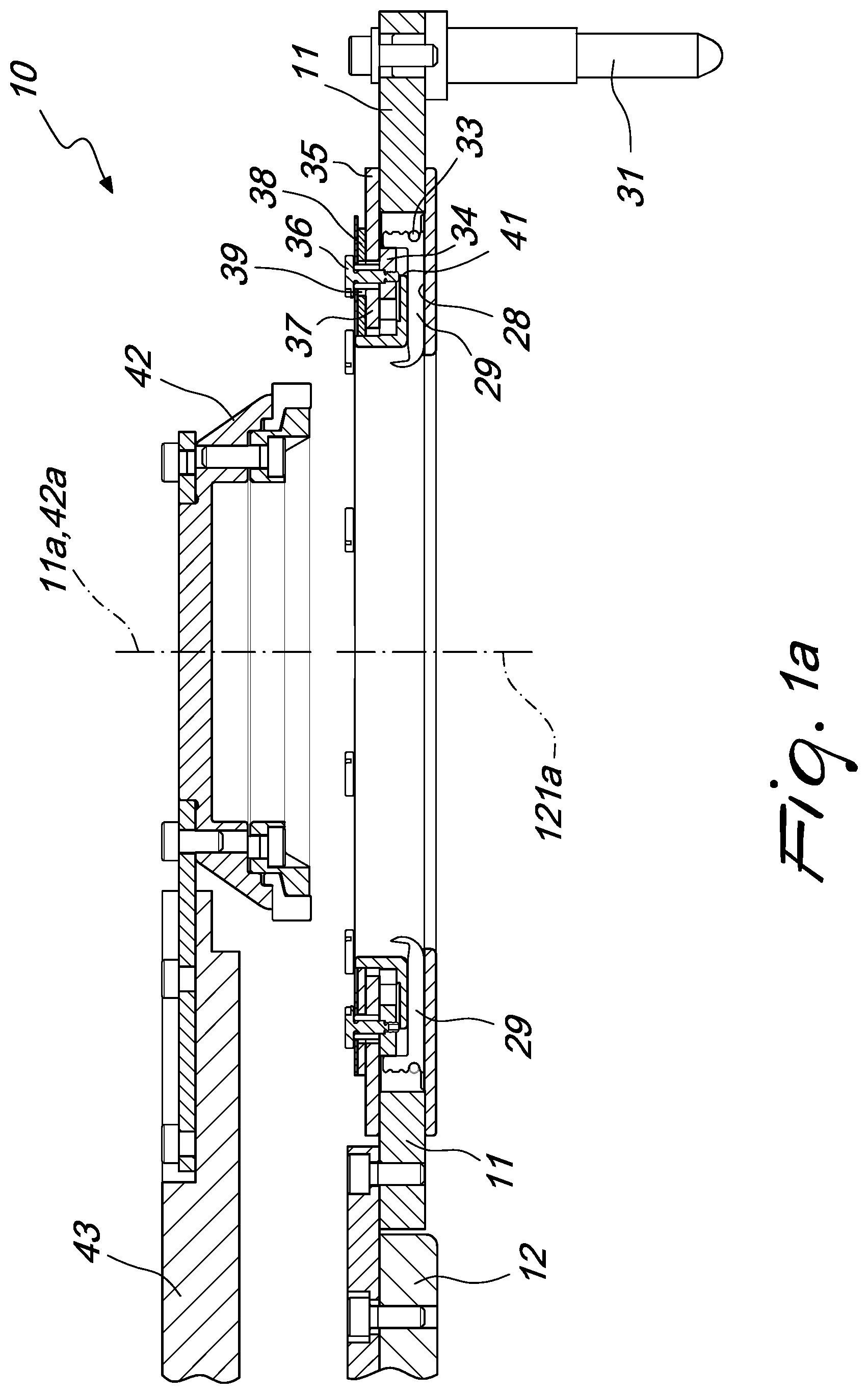 Patent US12129580 Figure 2 – Pick-up device for picking up a tubular knitted article from a circular knitting machine and for its transfer to a unit adapted to perform additional operations on the article