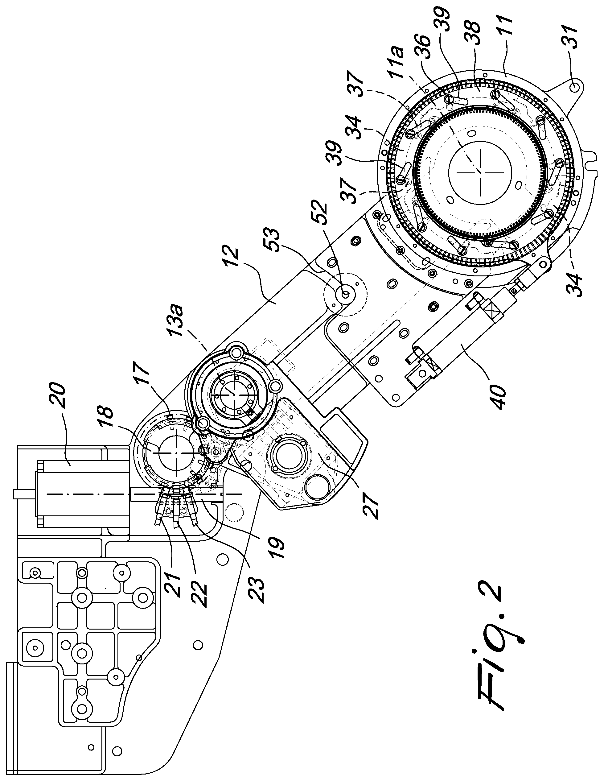 Patent US12129580 Figure 3 – Pick-up device for picking up a tubular knitted article from a circular knitting machine and for its transfer to a unit adapted to perform additional operations on the article