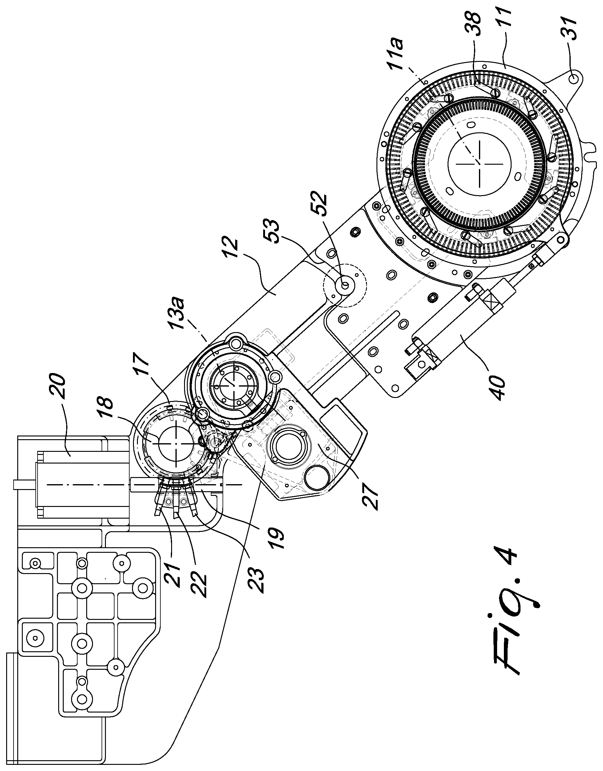 Patent US12129580 Figure 6 – Pick-up device for picking up a tubular knitted article from a circular knitting machine and for its transfer to a unit adapted to perform additional operations on the article