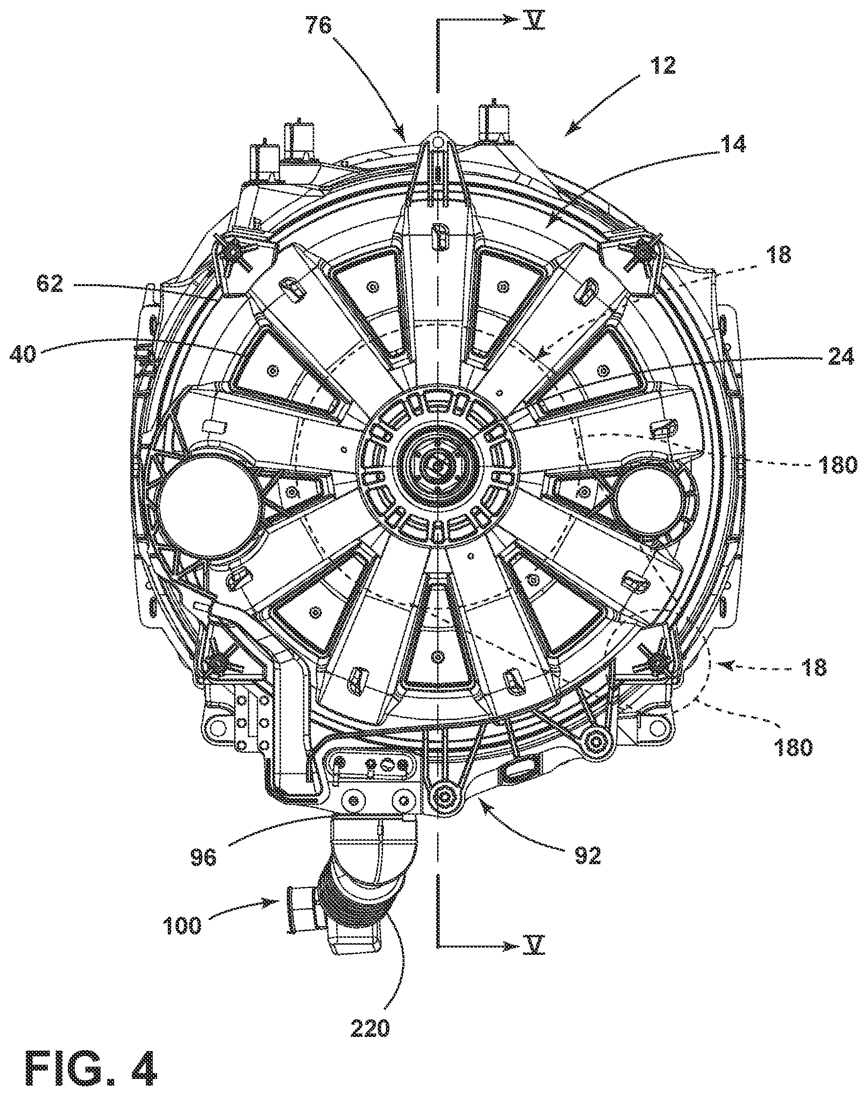 Patent US12129587 Figure 4 – Combination washing and drying appliance having an airflow system contained within an outer tub