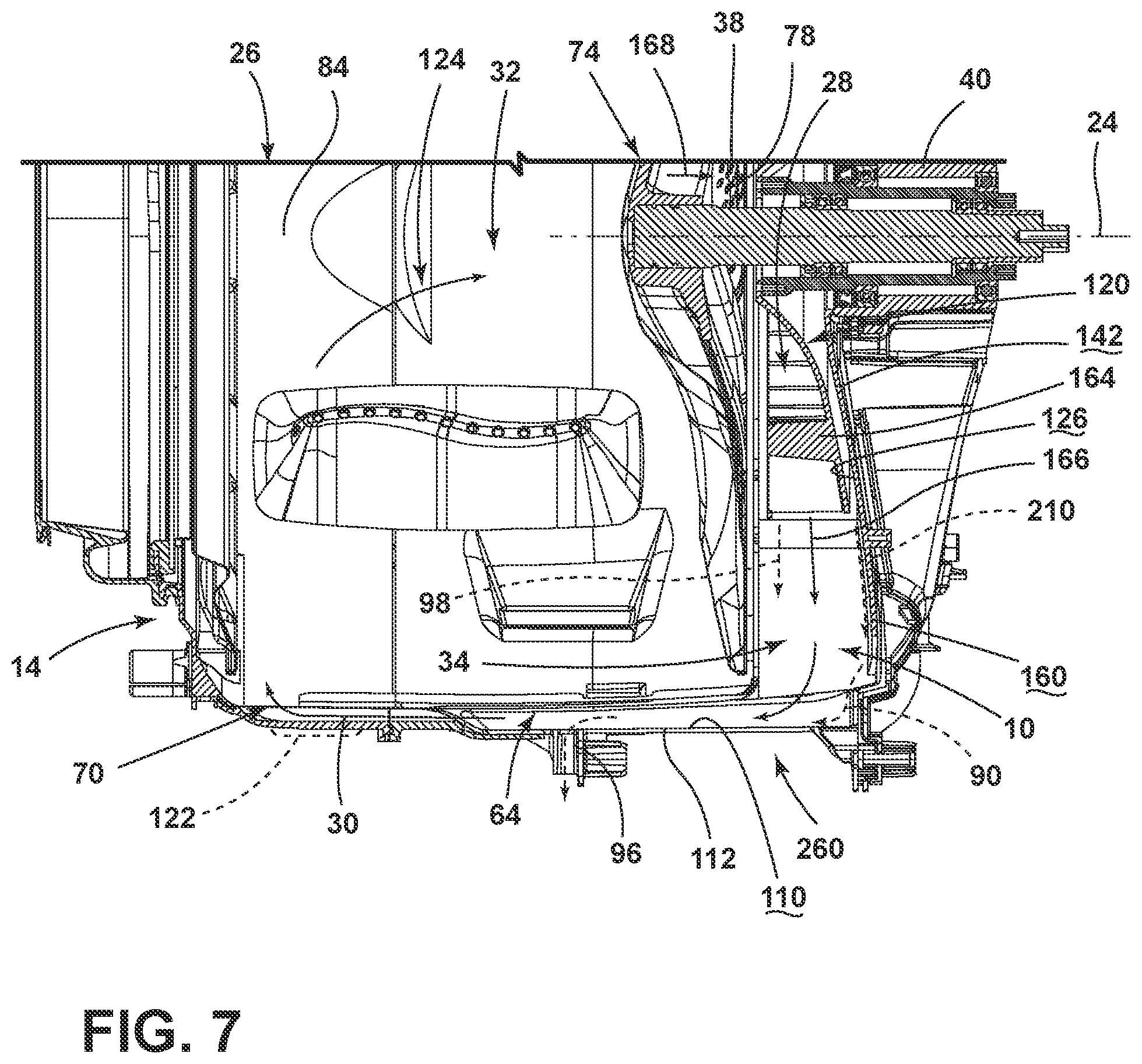 Patent US12129587 Figure 7 – Combination washing and drying appliance having an airflow system contained within an outer tub