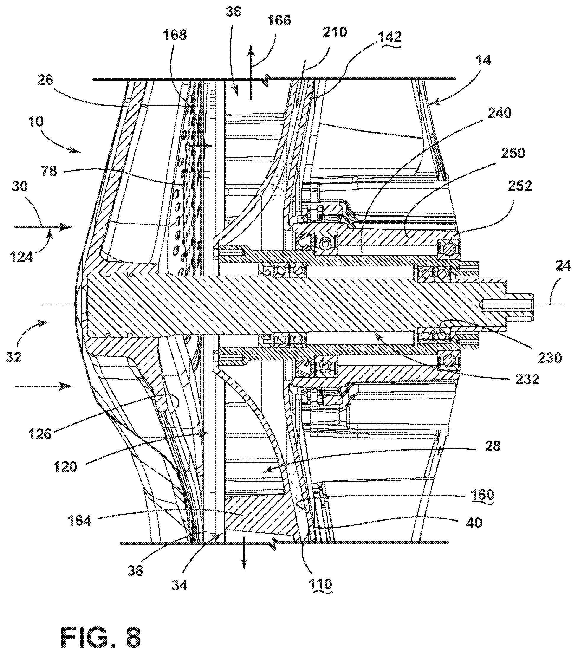Patent US12129587 Figure 8 – Combination washing and drying appliance having an airflow system contained within an outer tub
