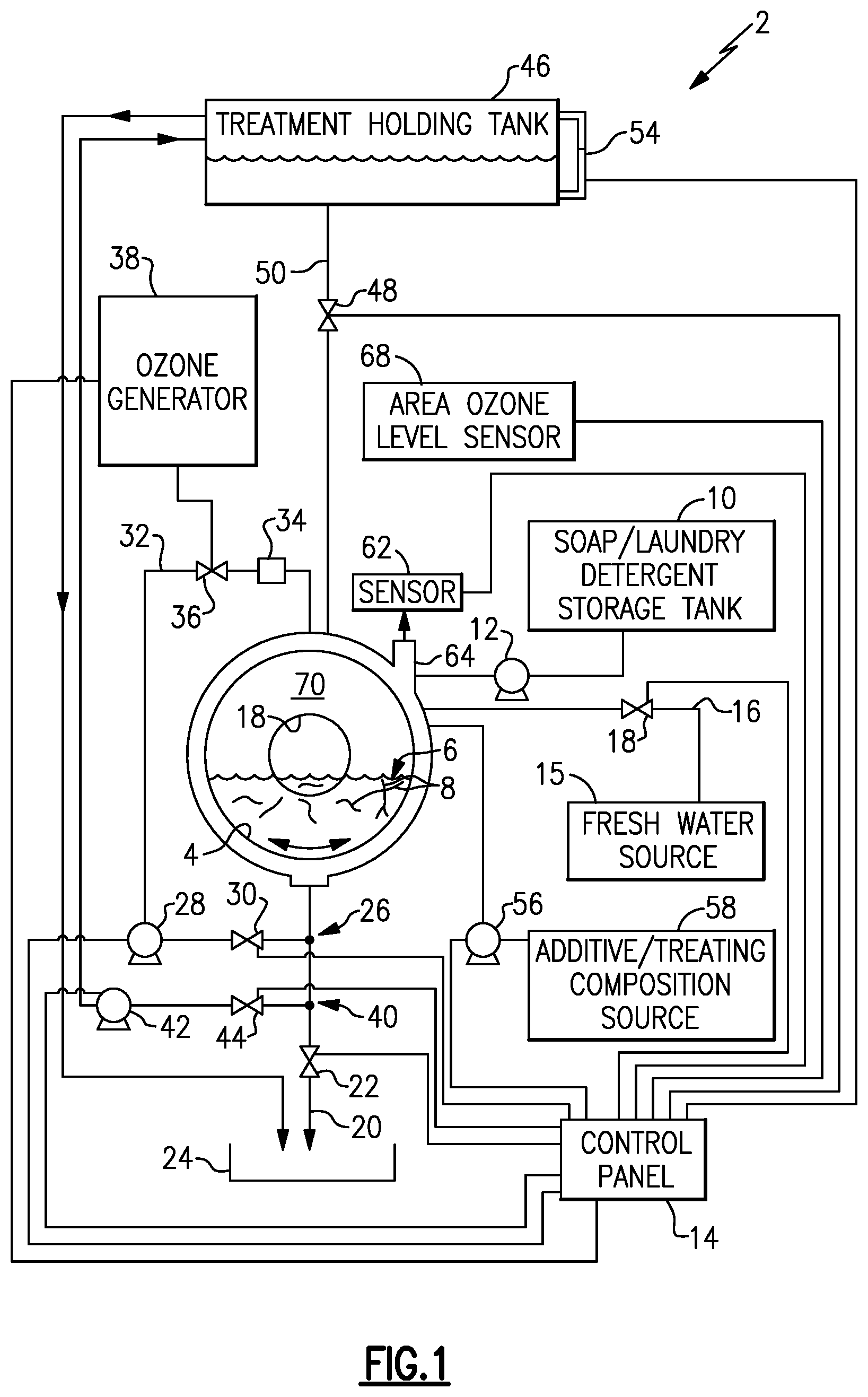 Patent US12129589 Figure 1 – Washing machine with holding tank for temporarily storing costly laundry additive