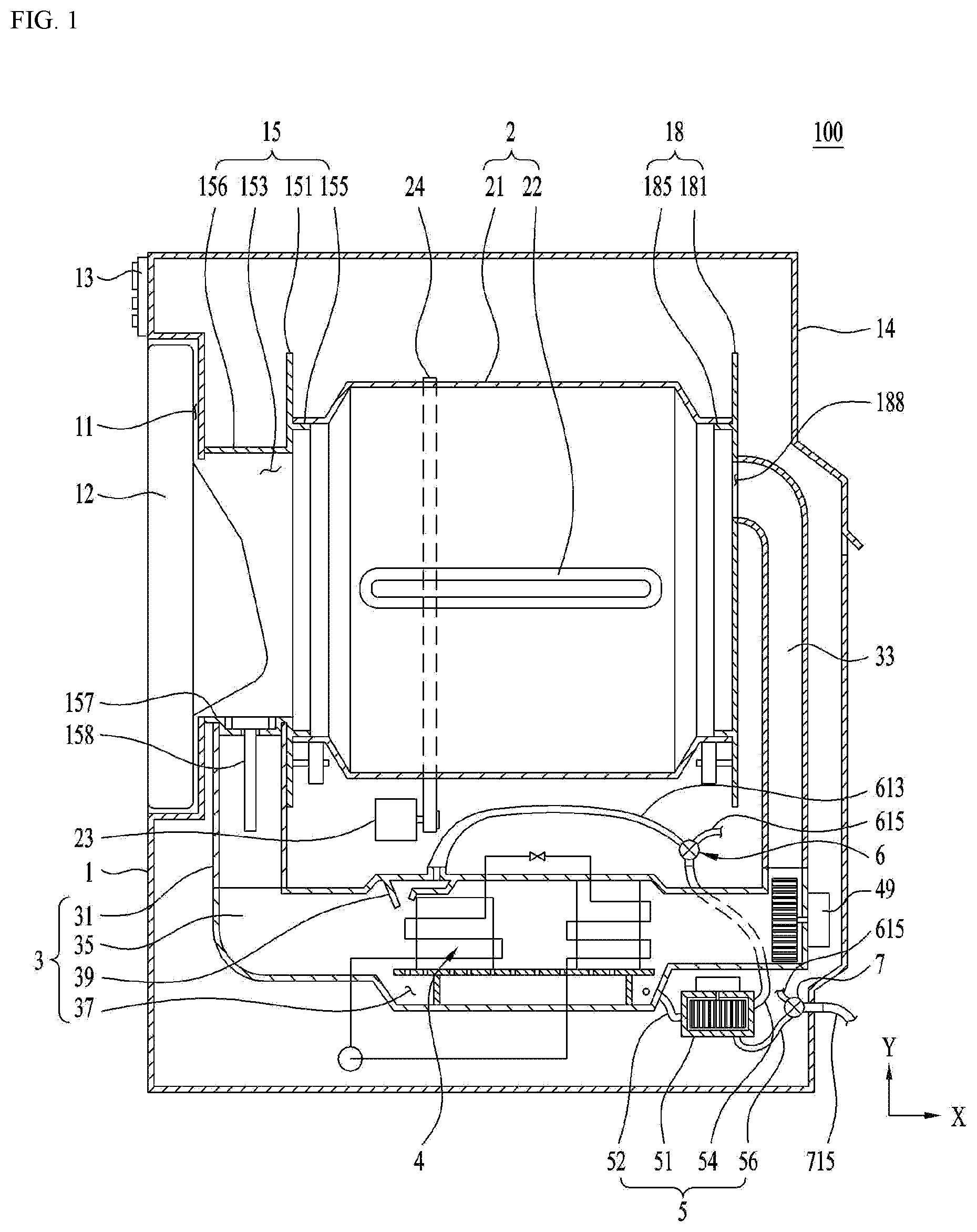Patent US12129592 Figure 1 – Laundry treating apparatus