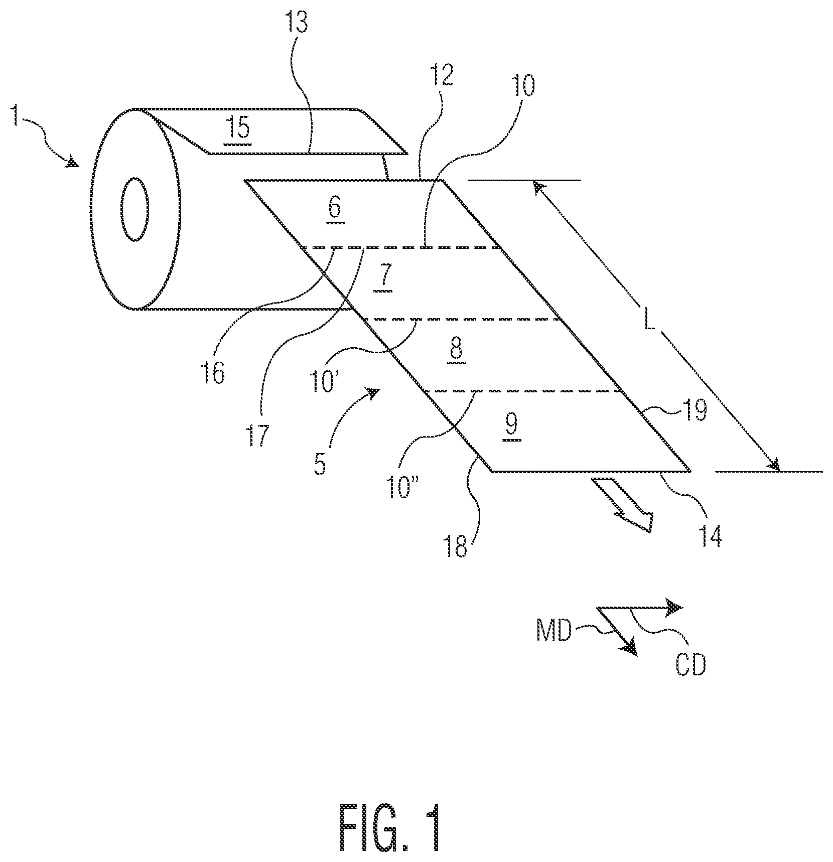 Patent US12129600 Figure 1 – Rolled products for one handed dispensing