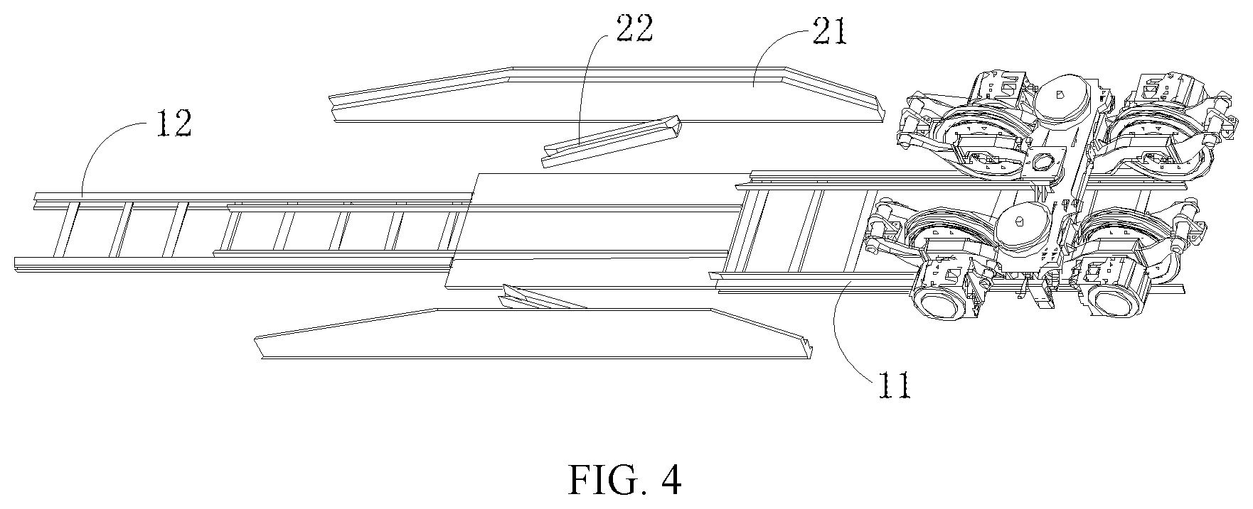 Patent US12129603 Figure 4 – Ground rail transfer device and gauge changing system