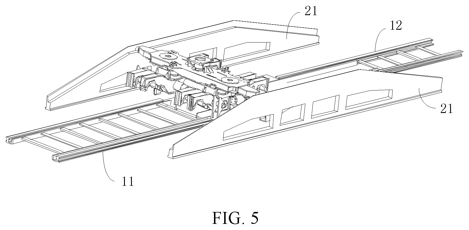 Patent US12129603 Figure 5 – Ground rail transfer device and gauge changing system