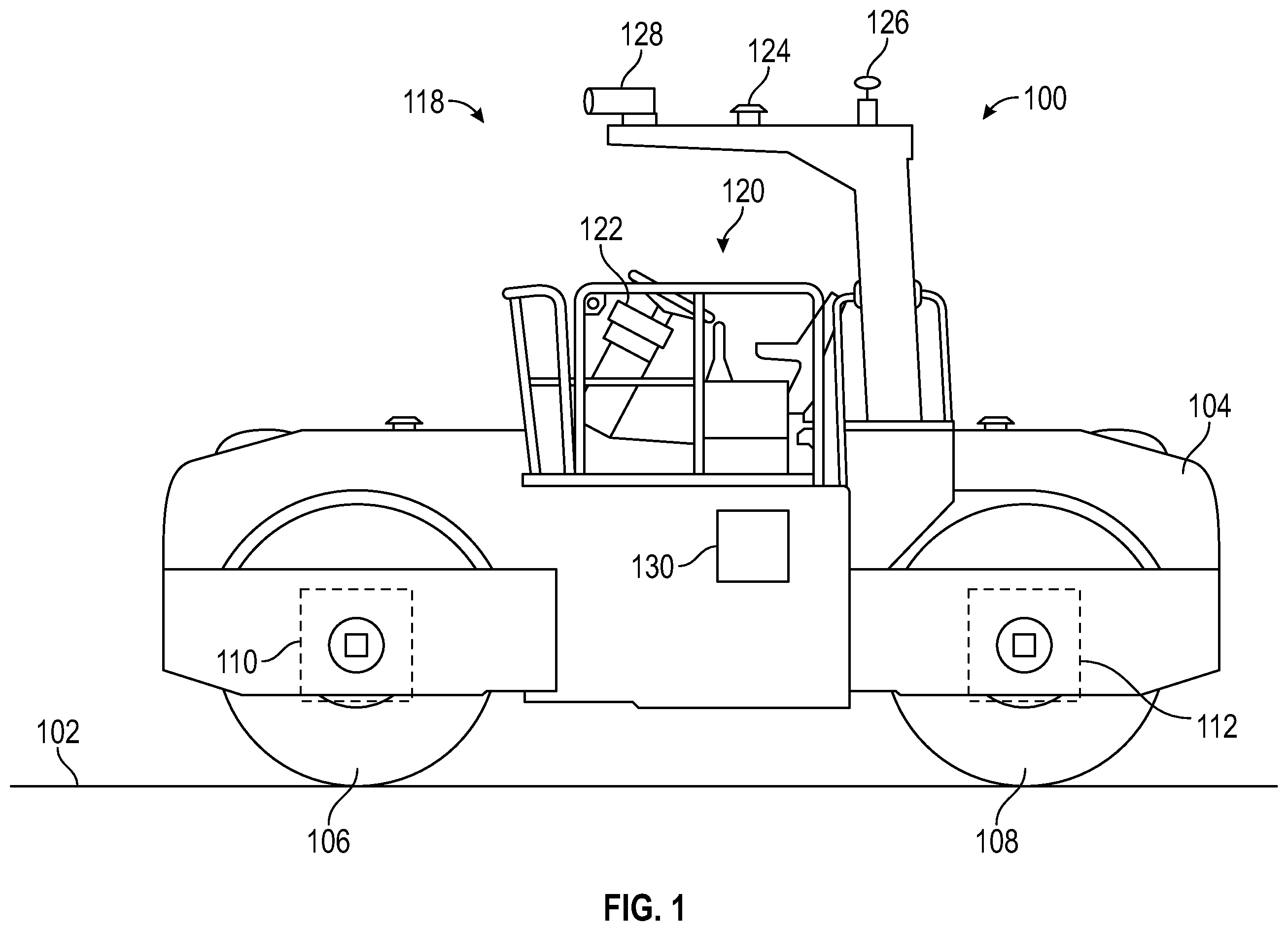 Patent US12129607 Figure 1 – Control system and method for defining and generating compactor work area