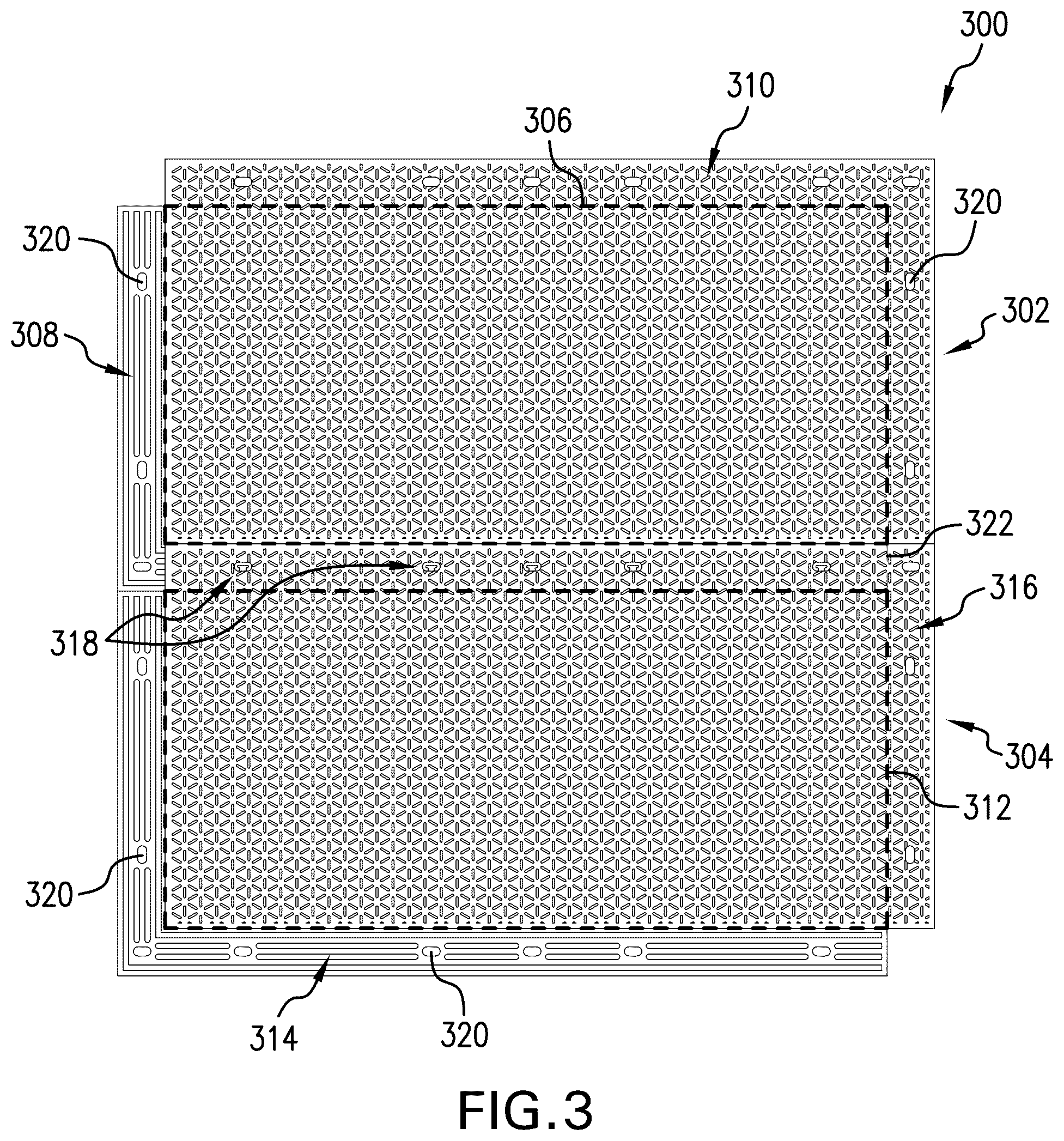 Patent US12129608 Figure 3 – Overlapping modular mat systems