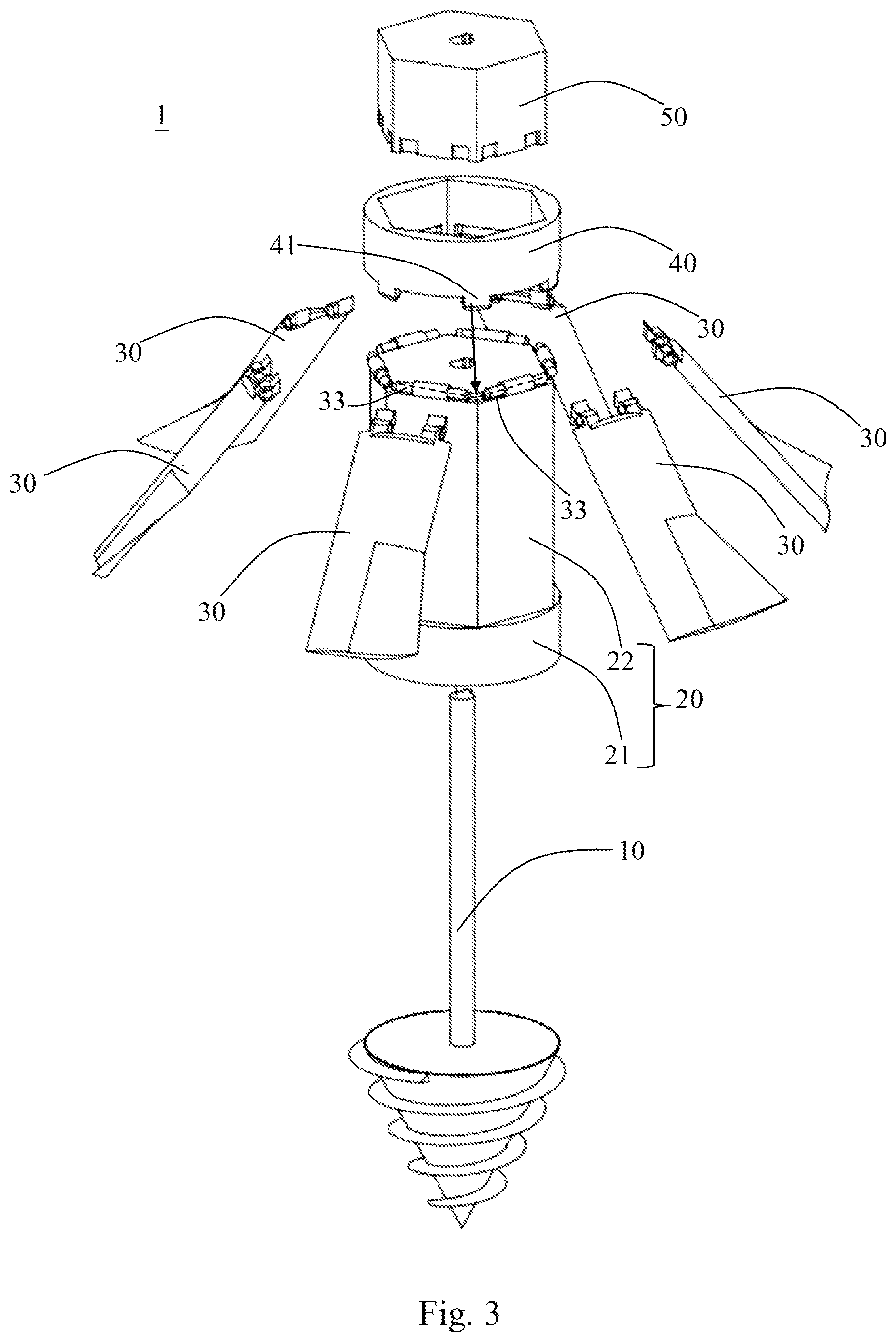 Patent US12129622 Figure 3 – Root-like expandable foundation pile