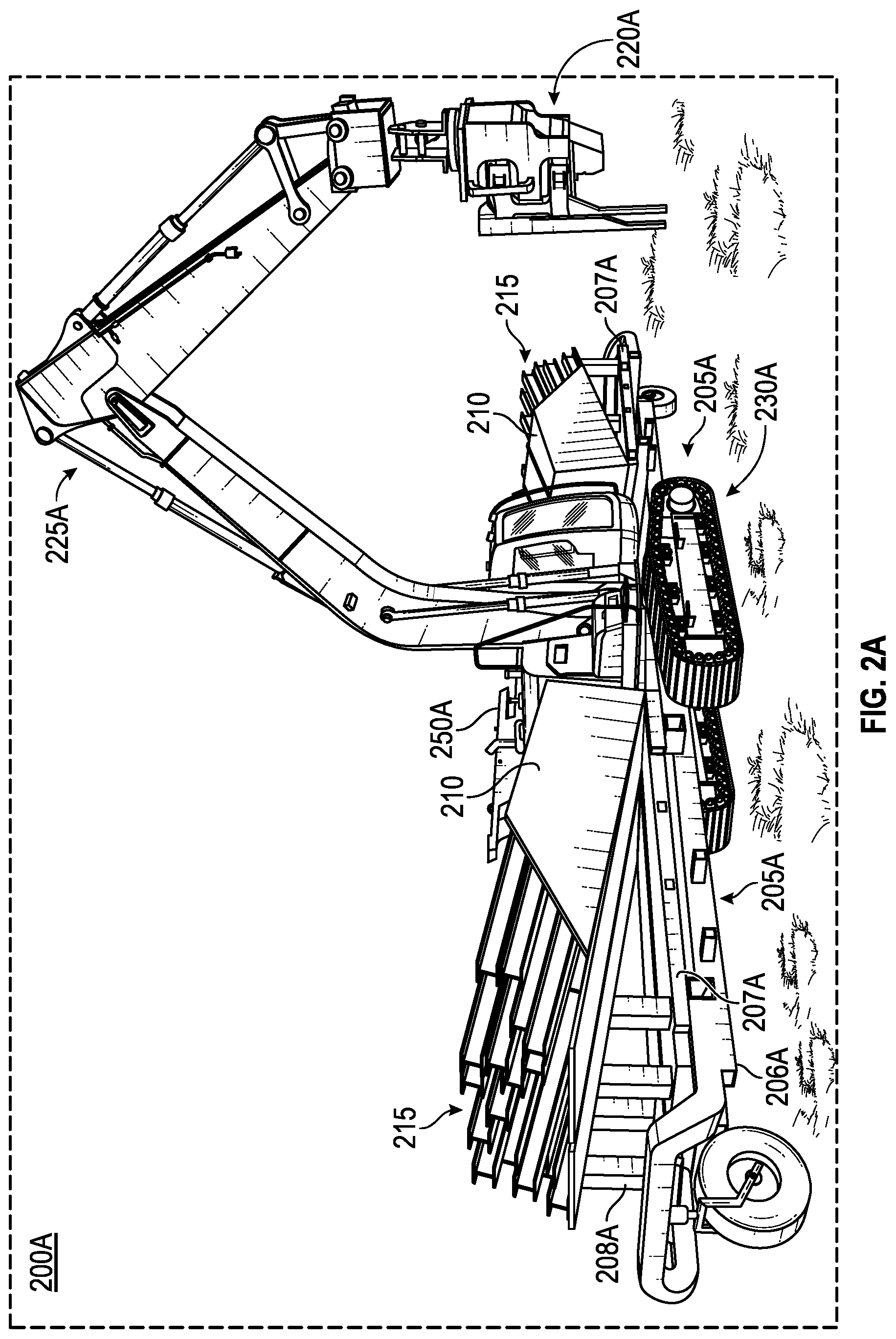Patent US12129624 Figure 2 – Pile manipulation tool for autonomous pile driver vehicle