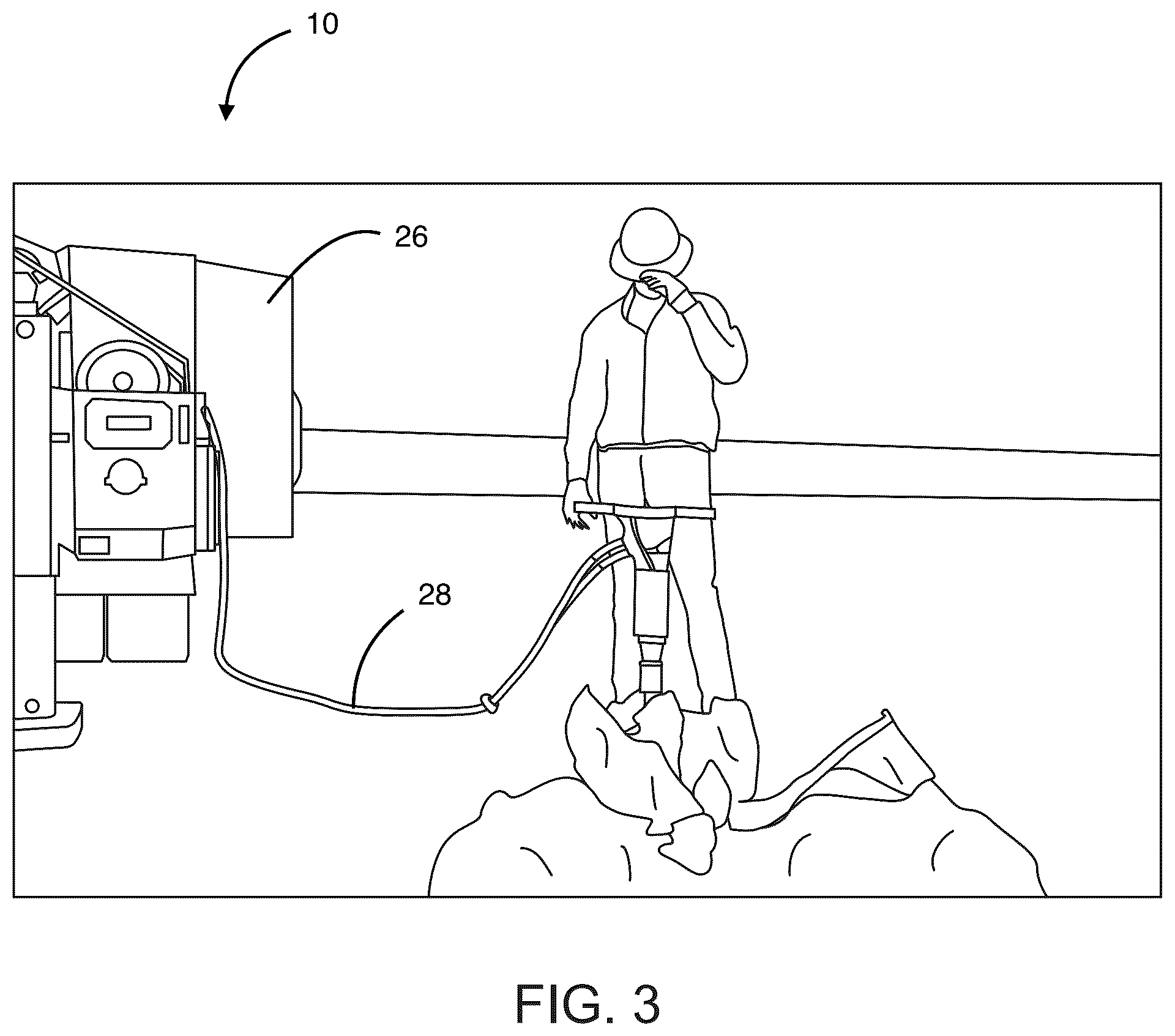 Patent US12129625 Figure 3 – Utility truck body with integrated multifunctional hydraulic arm and lift assembly