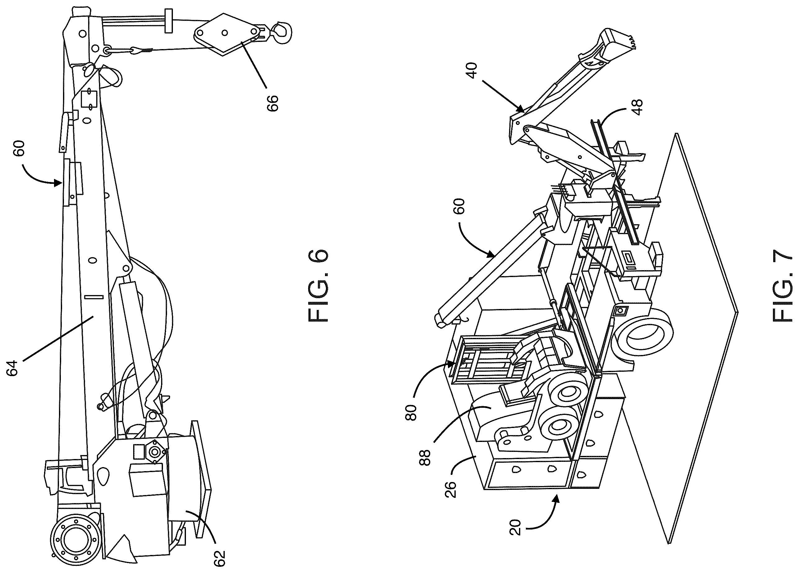 Patent US12129625 Figure 6 – Utility truck body with integrated multifunctional hydraulic arm and lift assembly