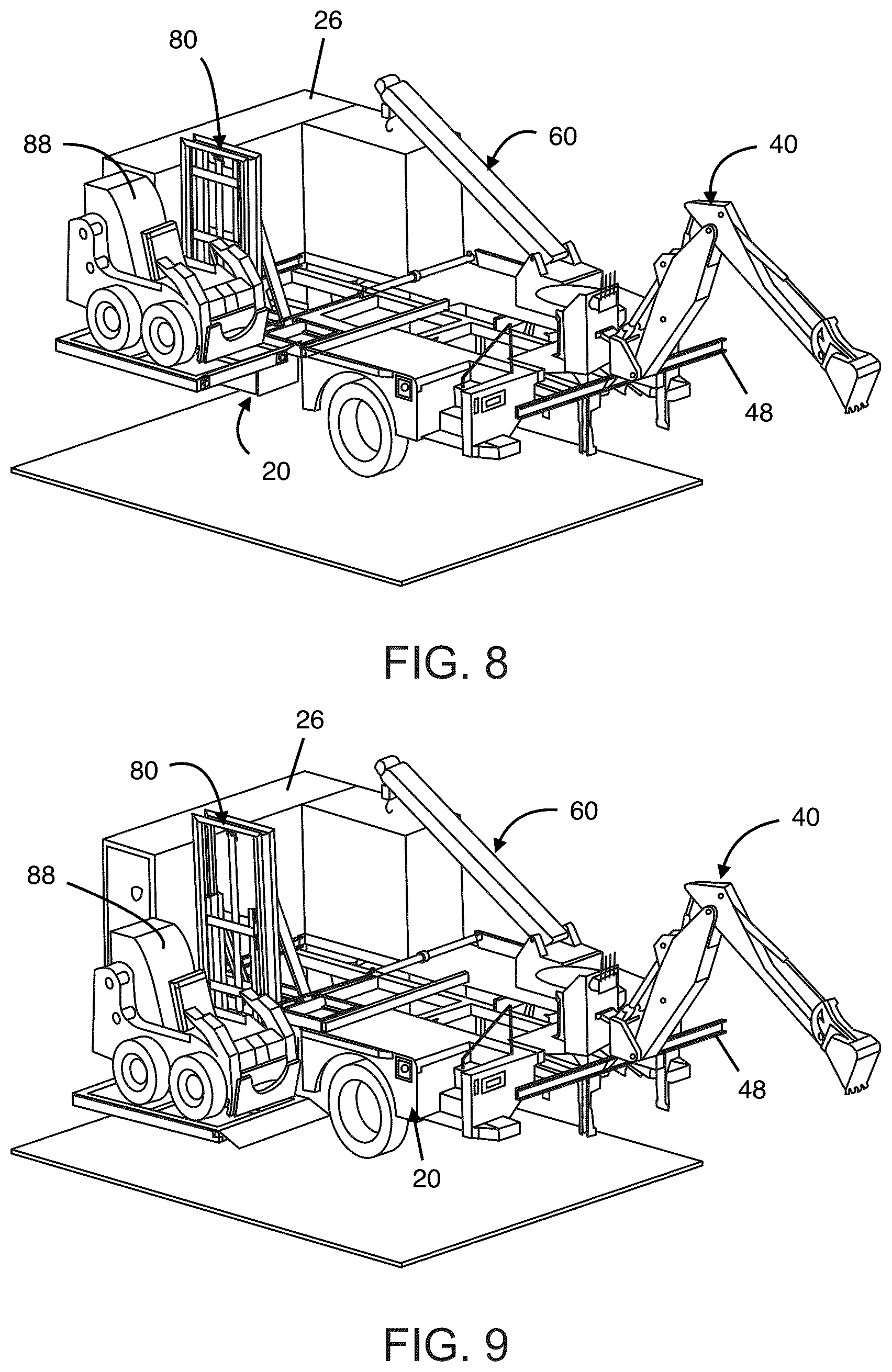Patent US12129625 Figure 7 – Utility truck body with integrated multifunctional hydraulic arm and lift assembly