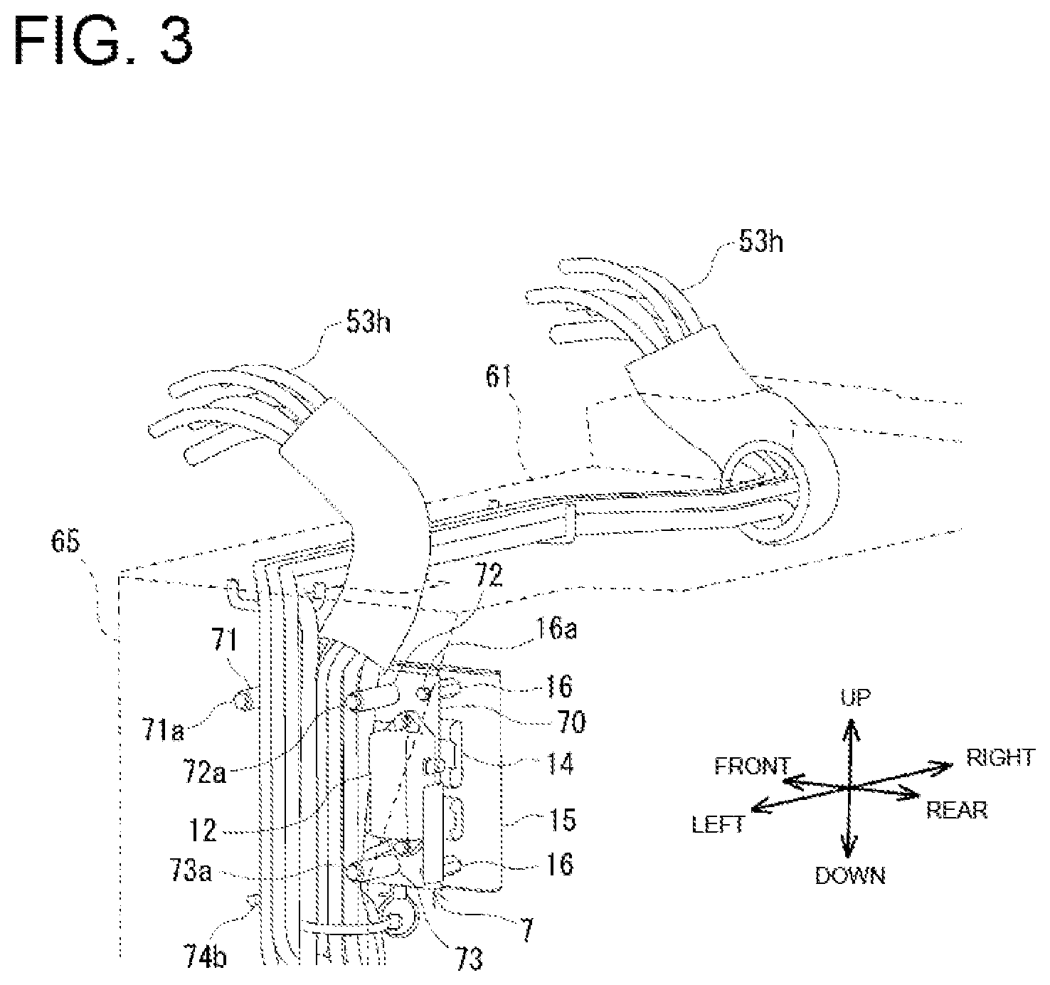 Patent US12129630 Figure 3 – Installation structure of electric component and hydraulic hose for working machine