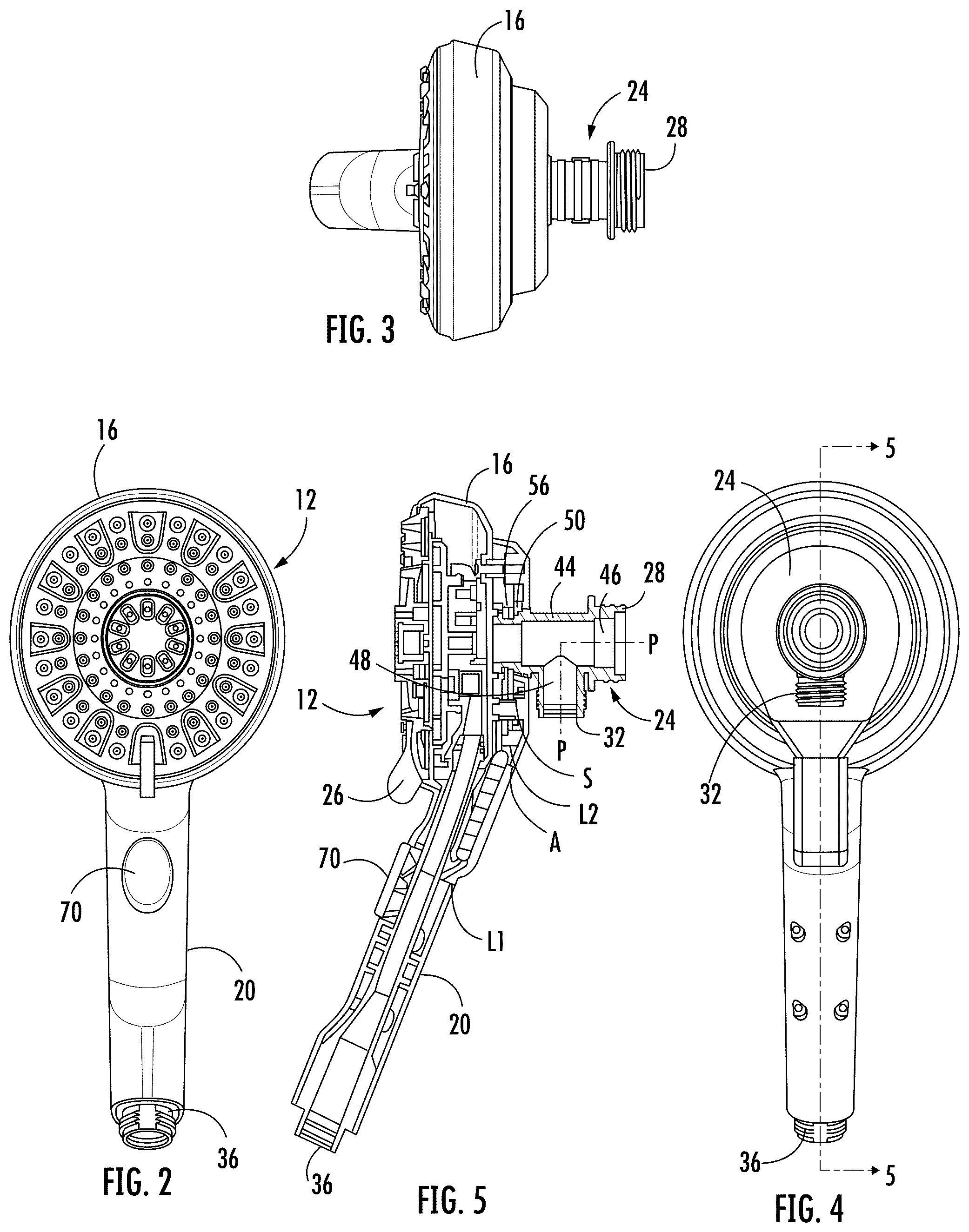 Patent US12129633 Figure 2 – Handheld showerhead with push-button release mechanism