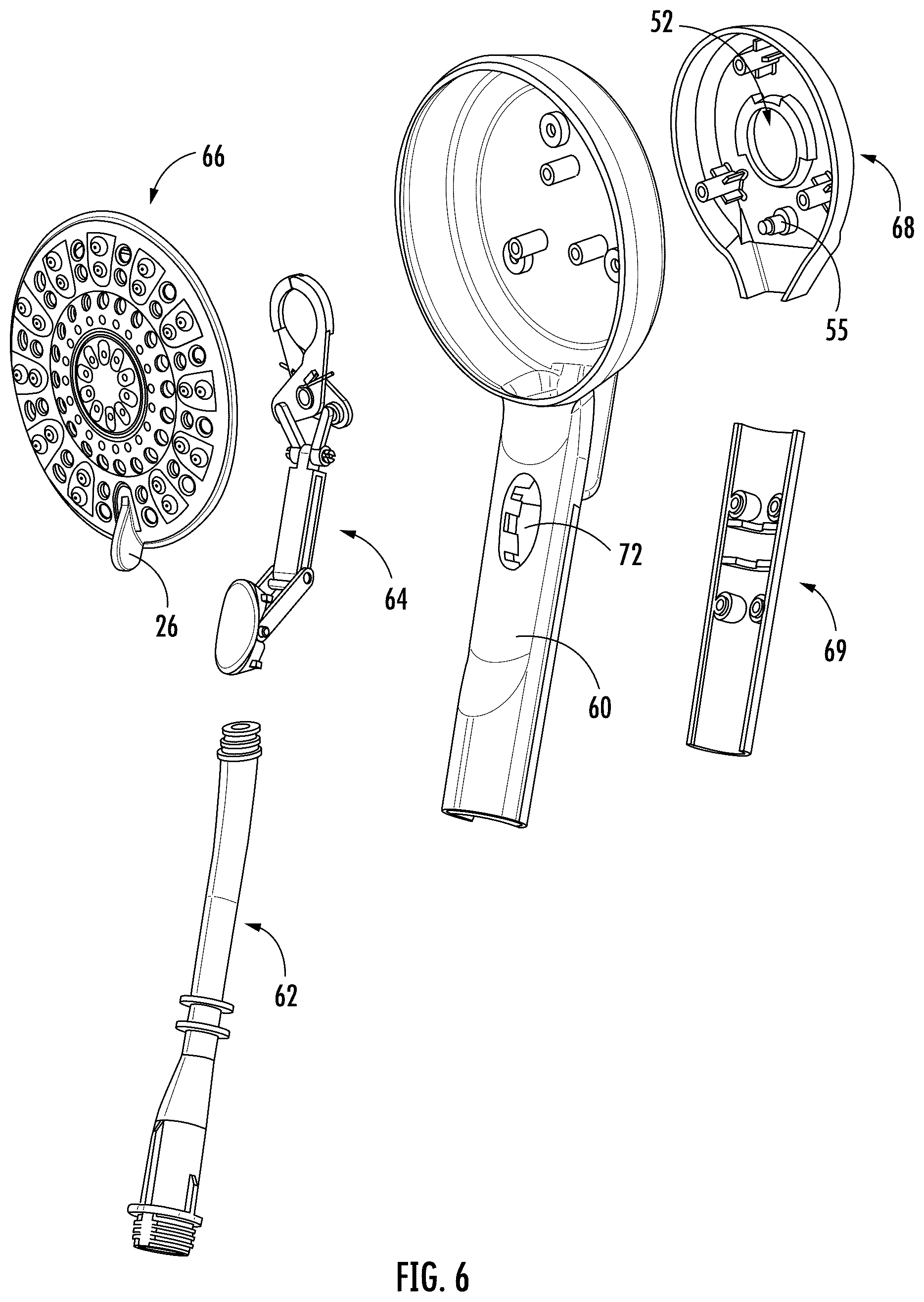 Patent US12129633 Figure 3 – Handheld showerhead with push-button release mechanism