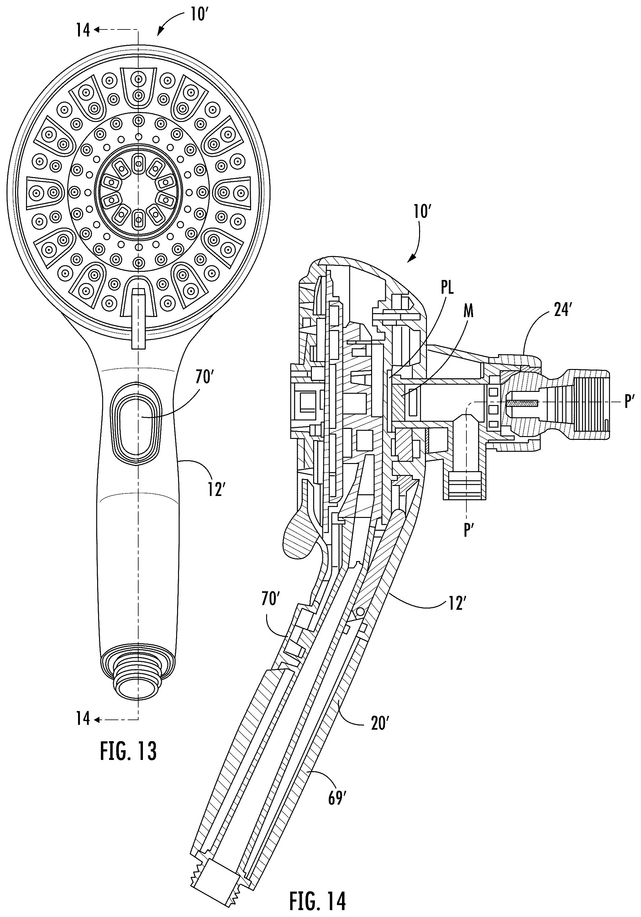 Patent US12129633 Figure 7 – Handheld showerhead with push-button release mechanism