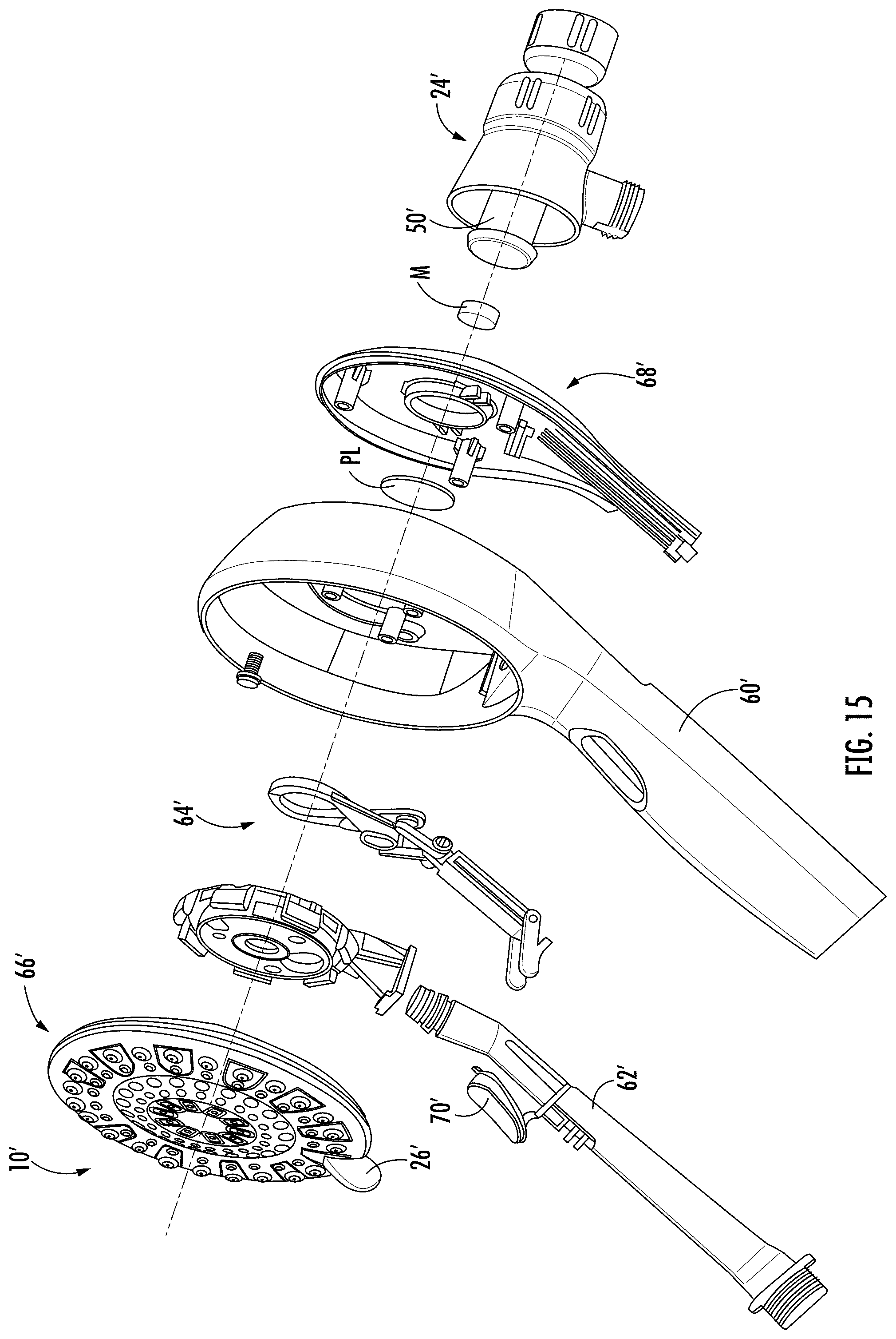 Patent US12129633 Figure 8 – Handheld showerhead with push-button release mechanism