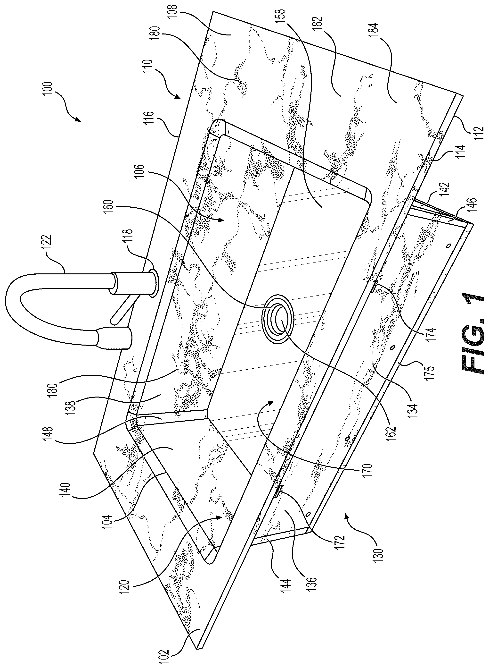 Patent US12129634 Figure 1 – Sink system