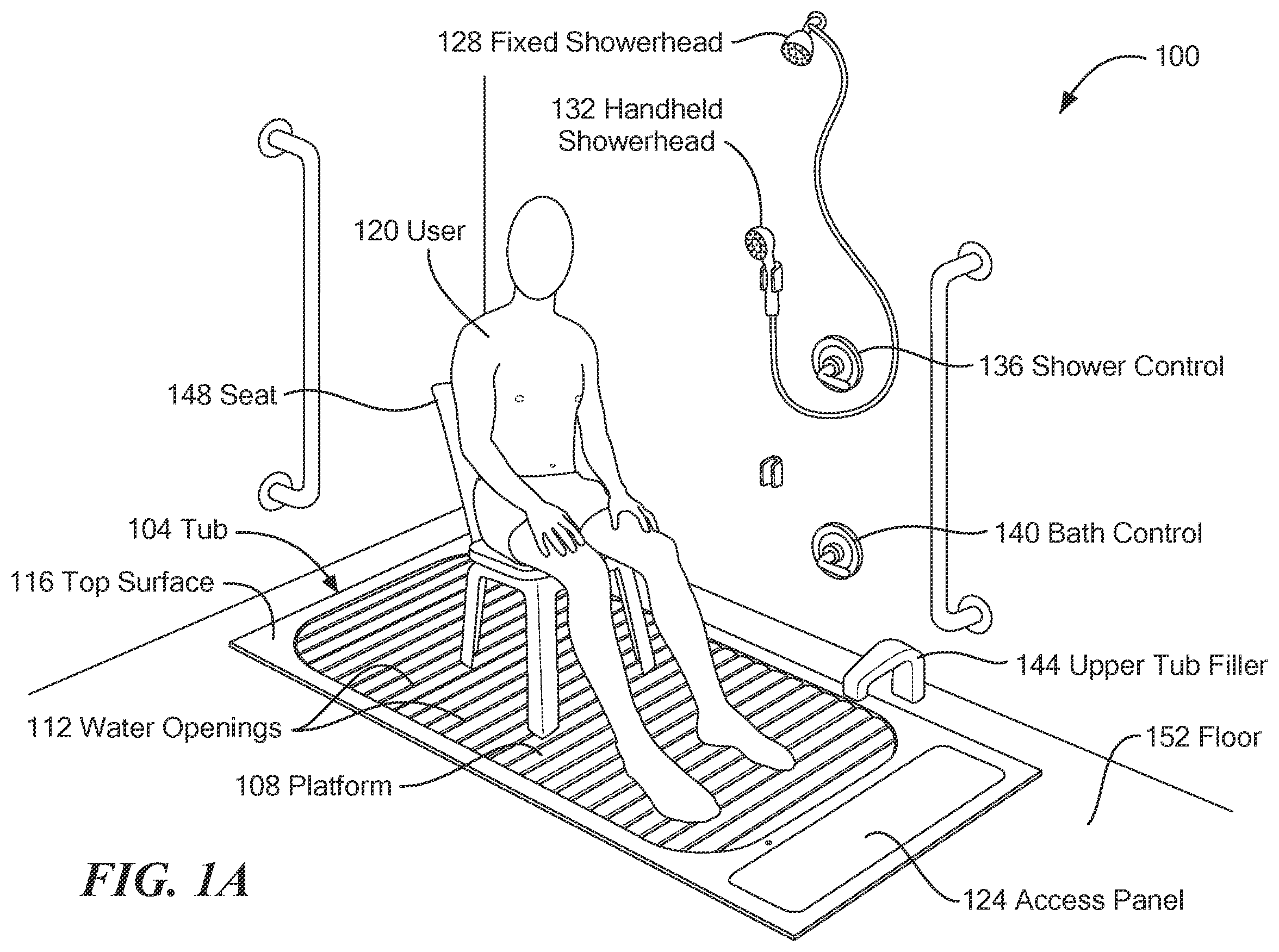 Patent US12129635 Figure 1 – Accessible subfloor bath