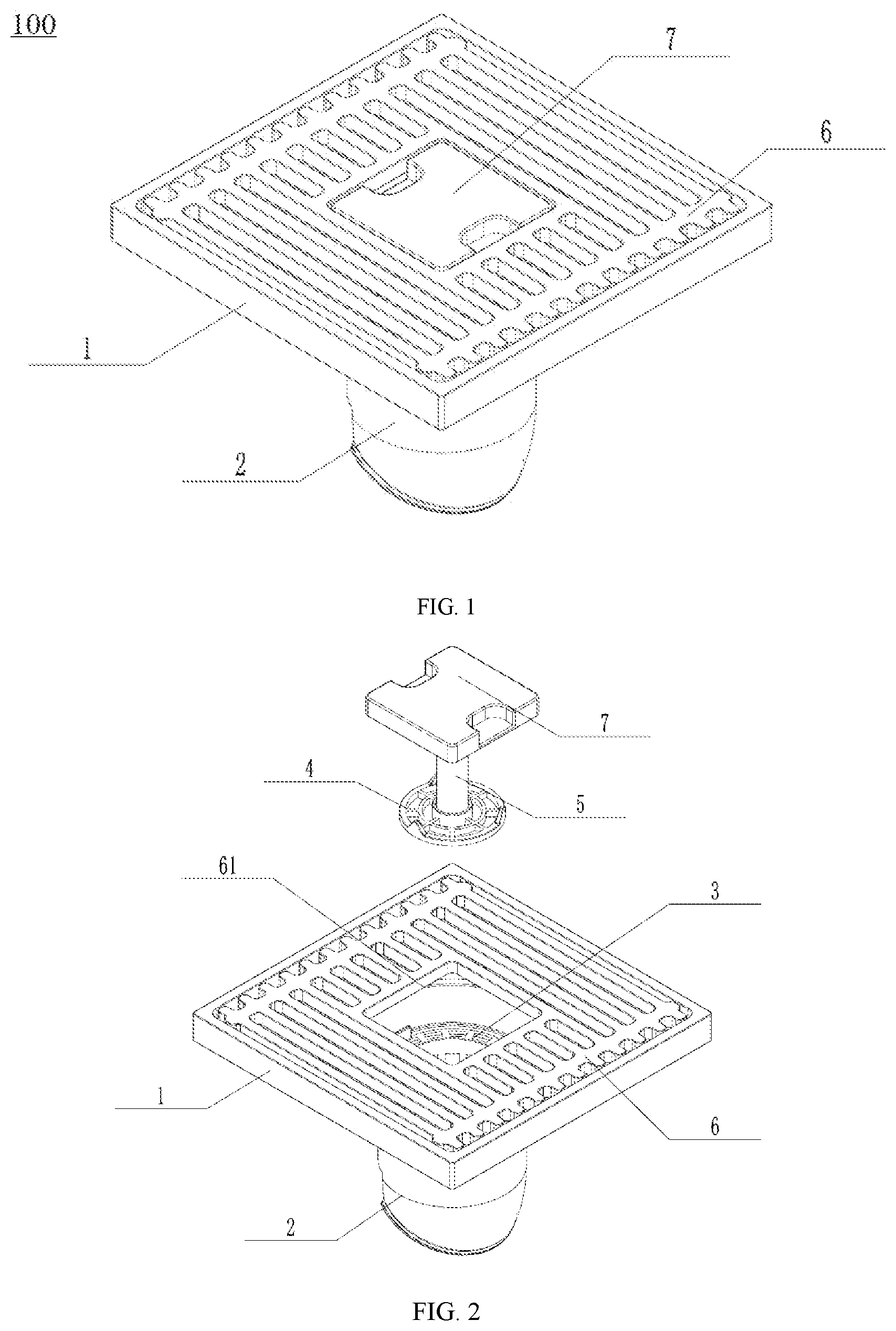 Patent US12129641 Figure 1 – Quick-cleaning drain for quick replacement of cleaning parts