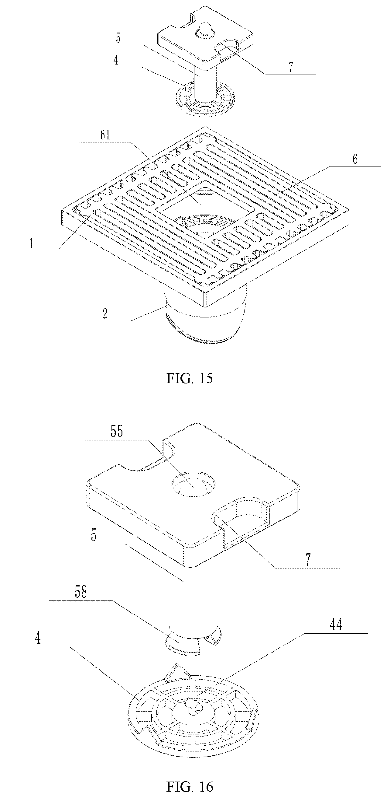 Patent US12129641 Figure 8 – Quick-cleaning drain for quick replacement of cleaning parts