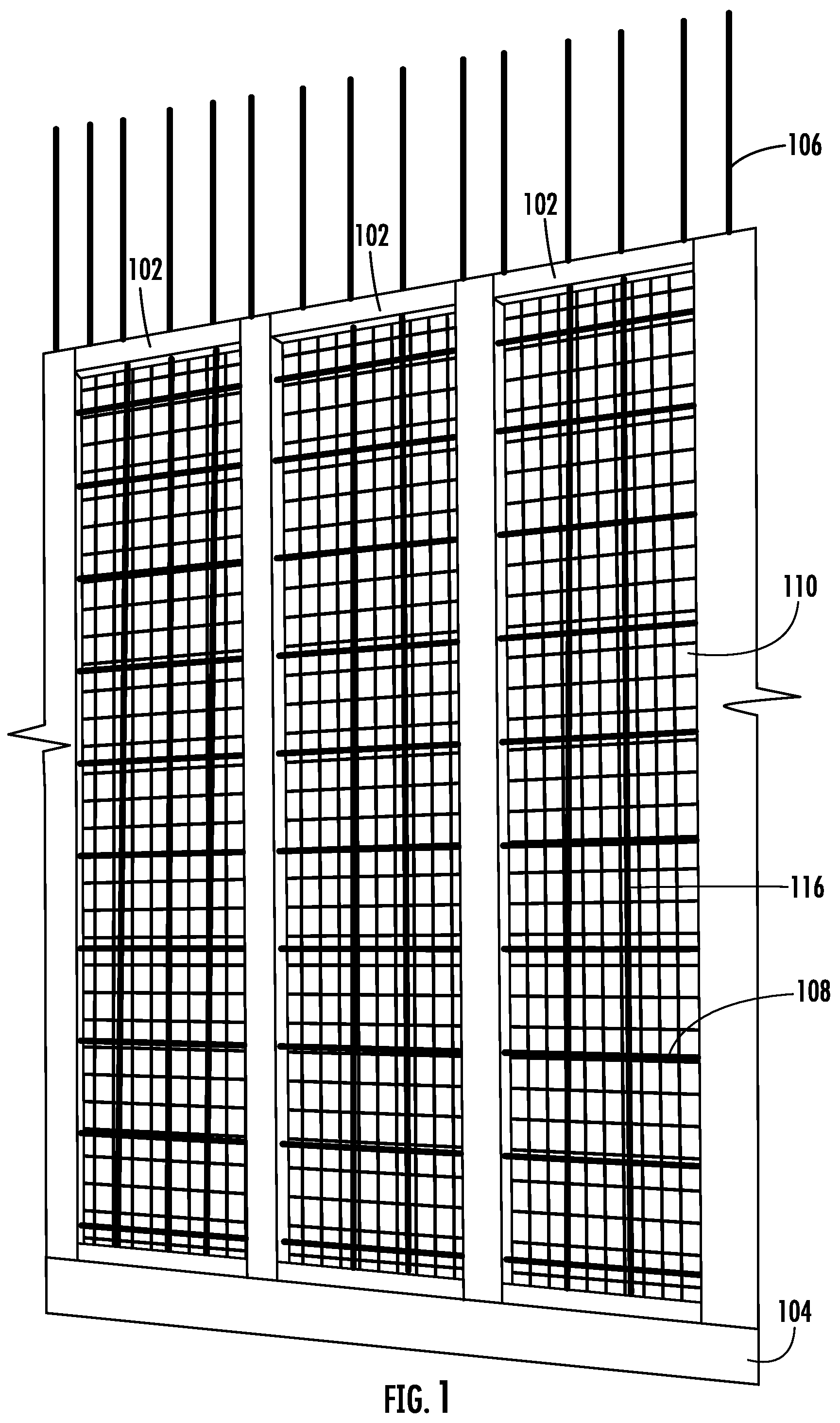 Patent US12129643 Figure 1 – Monolithic concrete modular connecting panel system for walls and roofs and related methods