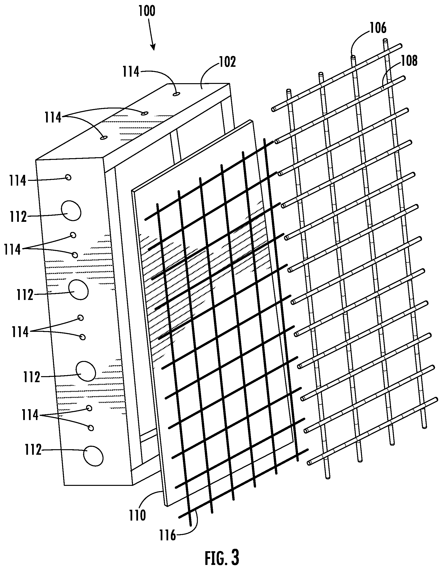 Patent US12129643 Figure 3 – Monolithic concrete modular connecting panel system for walls and roofs and related methods