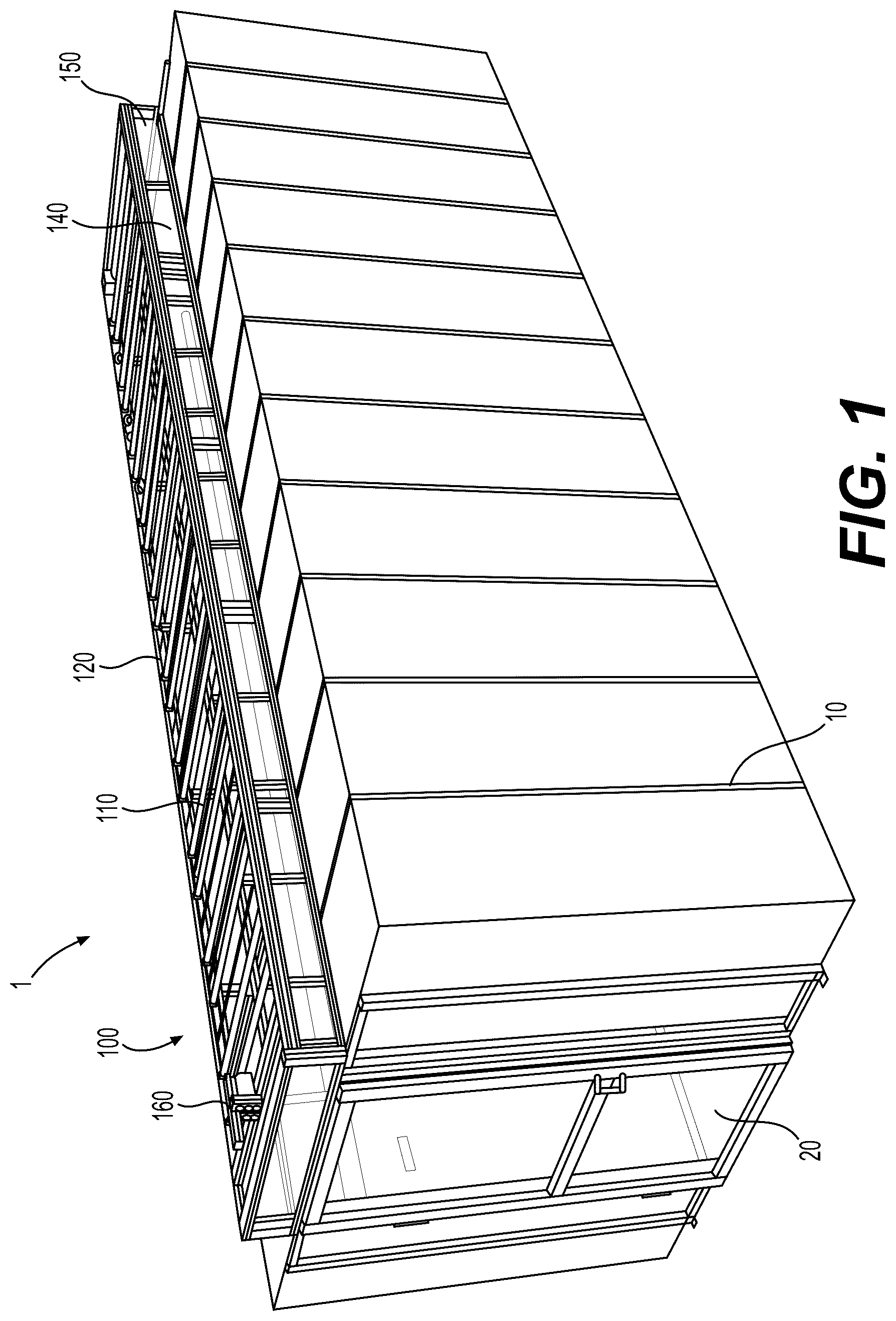 Patent US12129649 Figure 1 – Cascading roof with interdependent roof panel sections