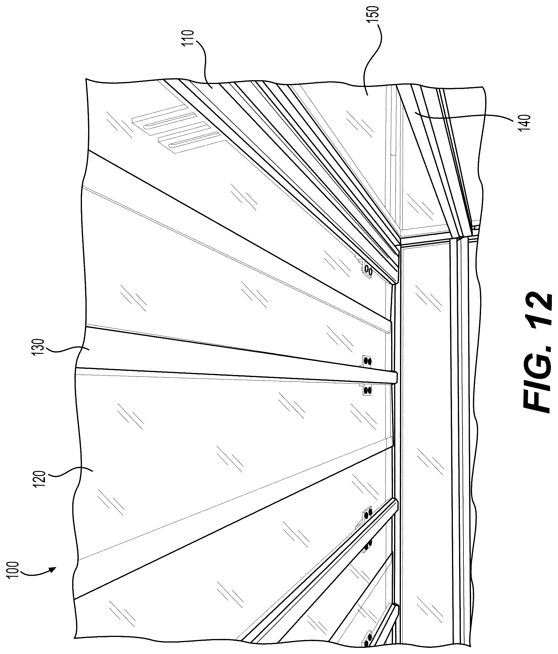 Patent US12129649 Figure 7 – Cascading roof with interdependent roof panel sections