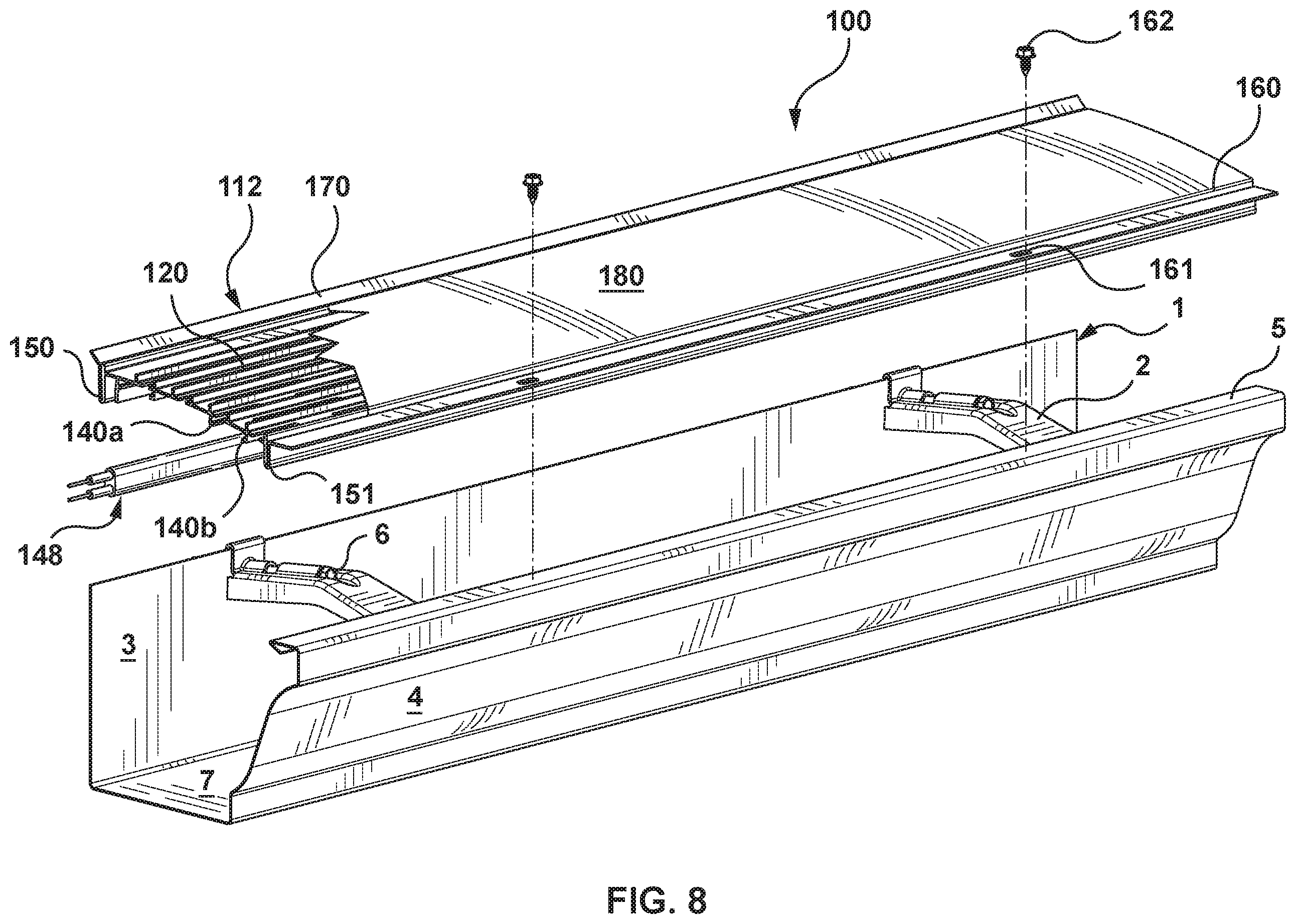 Patent US12129654 Figure 7 – Eavestrough debris guard