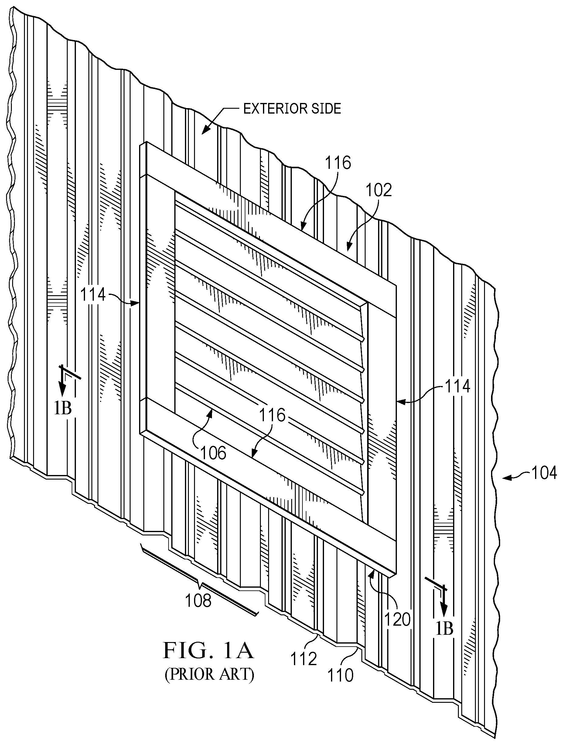 Patent US12129658 Figure 1 – Filler frames for buildings with ridged panels