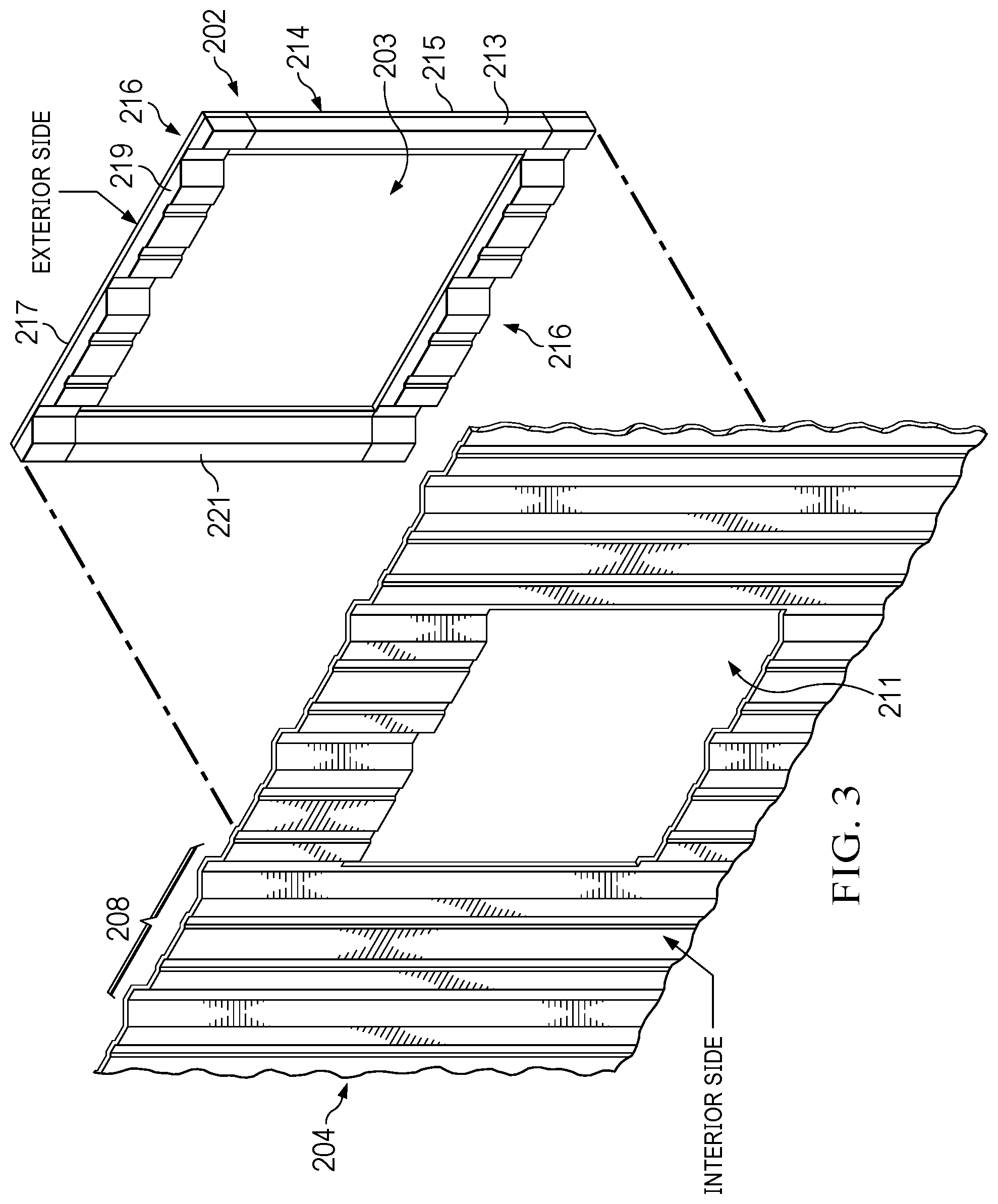 Patent US12129658 Figure 4 – Filler frames for buildings with ridged panels