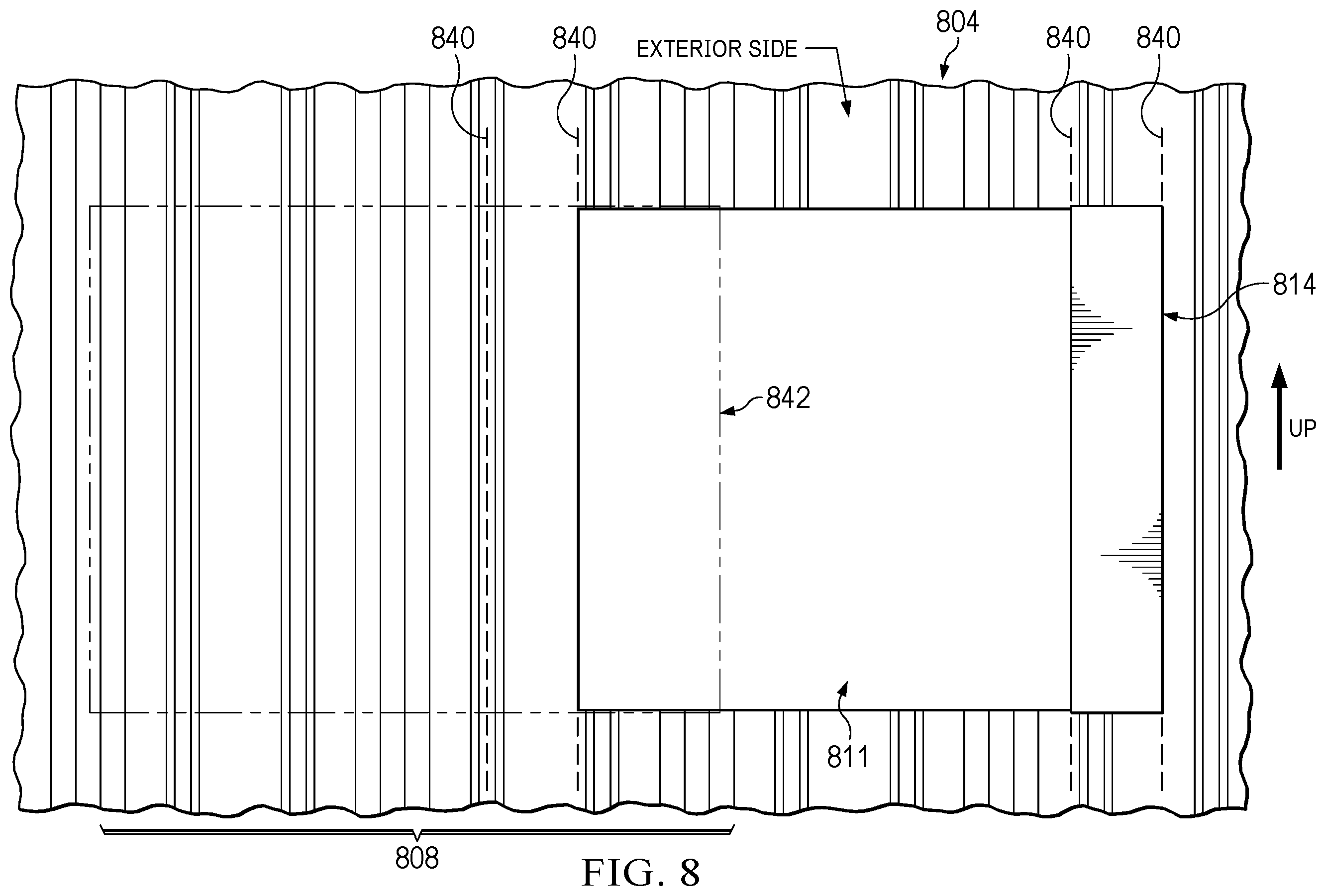 Patent US12129658 Figure 10 – Filler frames for buildings with ridged panels