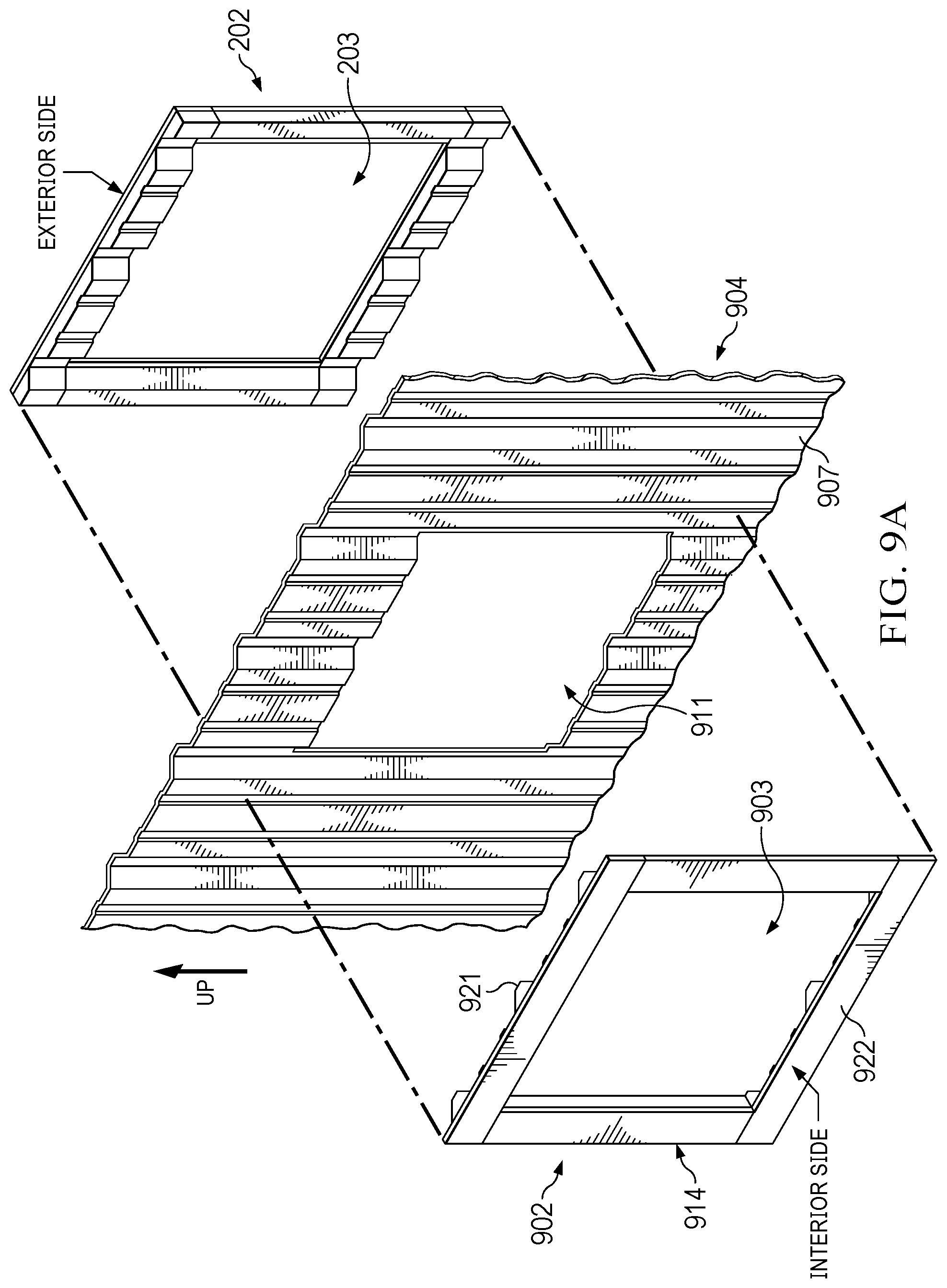 Patent US12129658 Figure 11 – Filler frames for buildings with ridged panels