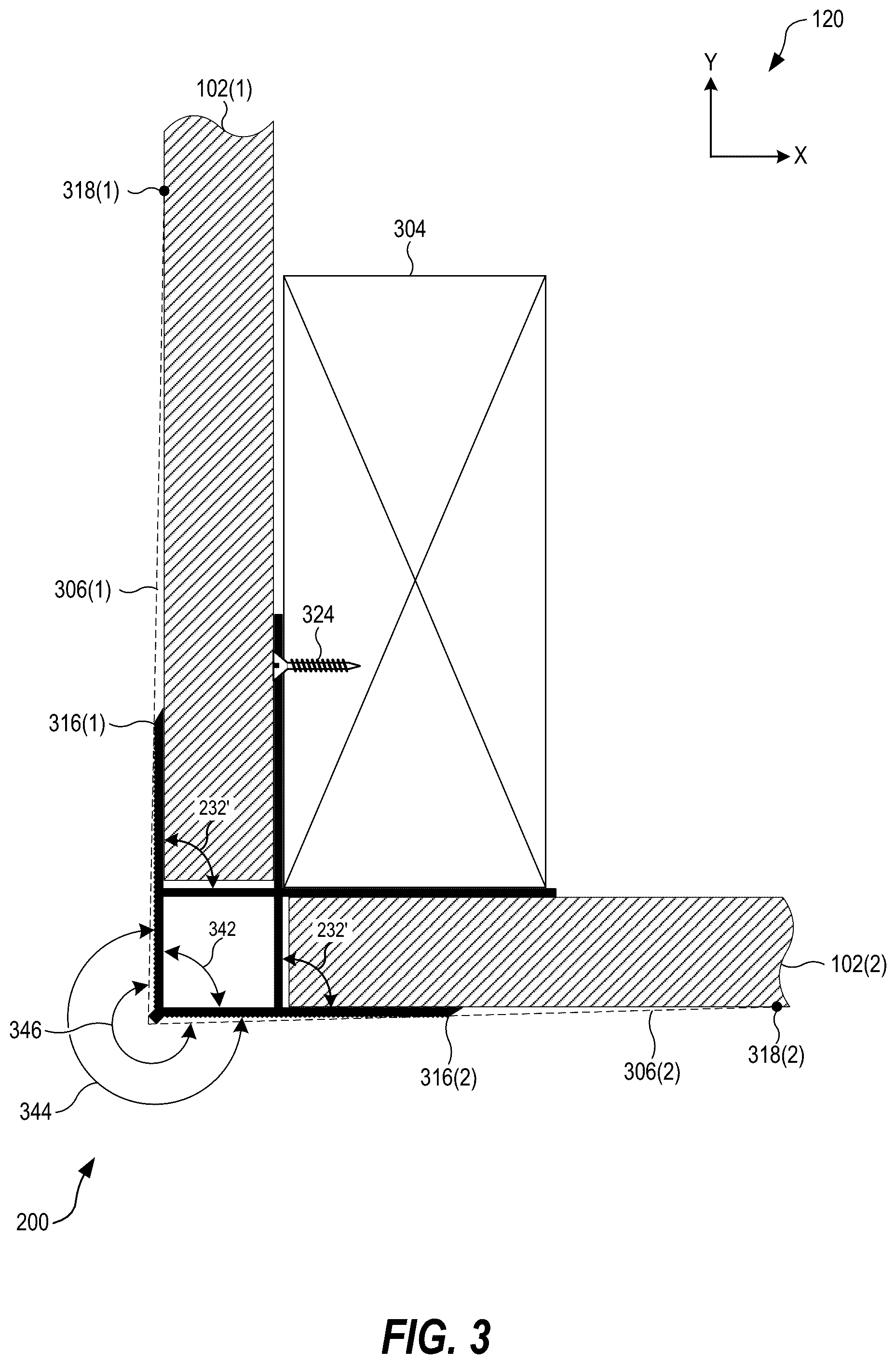Patent US12129667 Figure 3 – Wallboard-fastening device for securing wallboards in an outside-corner configuration