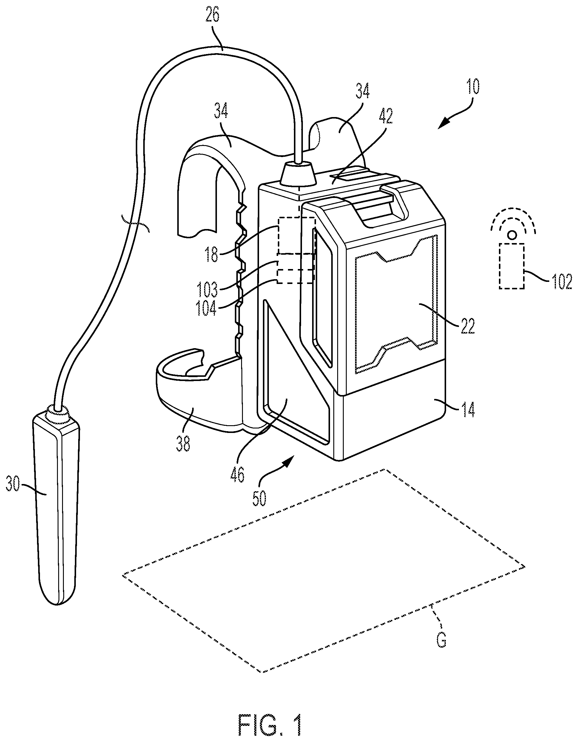 Patent US12129673 Figure 1 – Concrete vibrator for use in a briefcase configuration