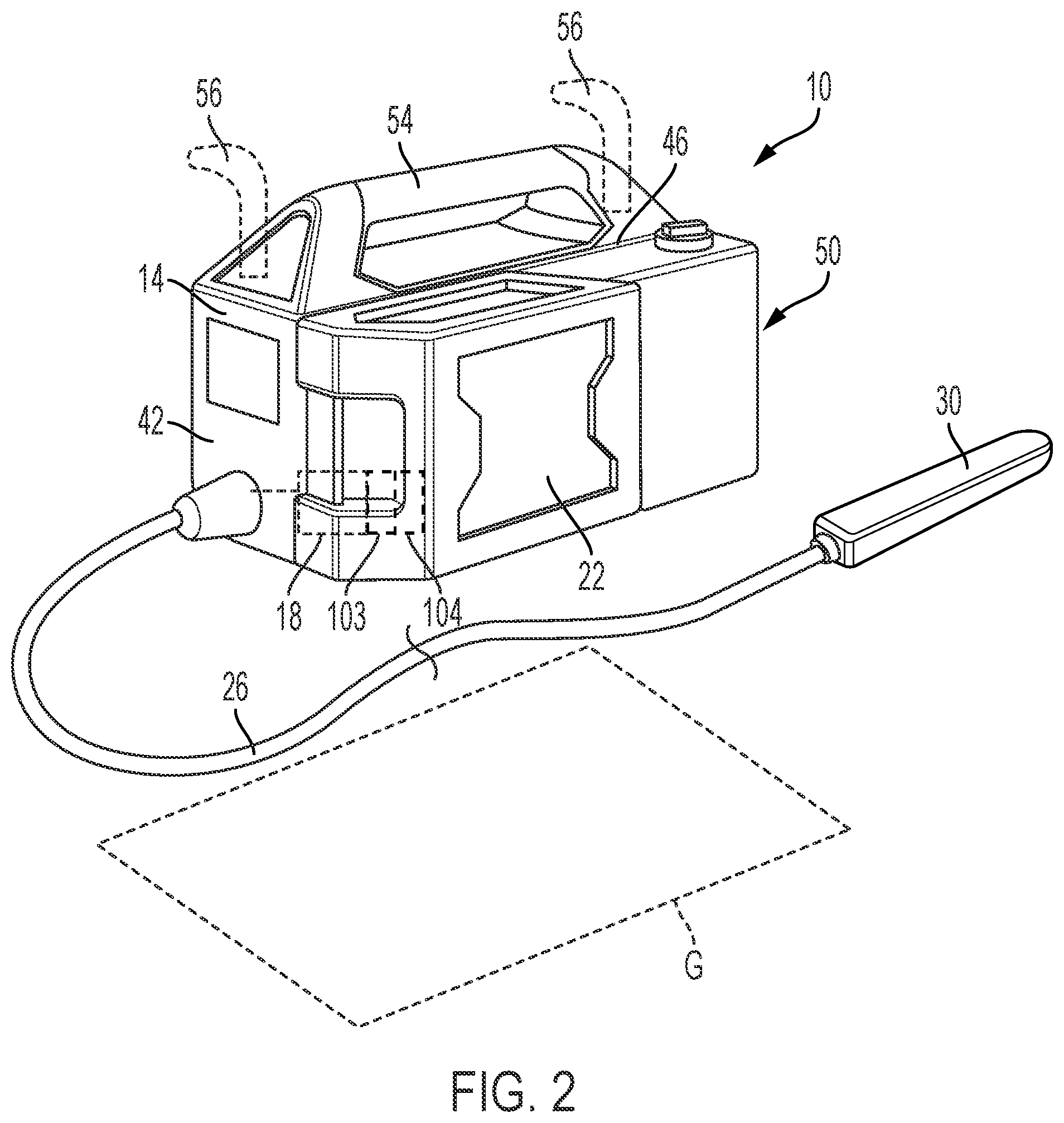 Patent US12129673 Figure 2 – Concrete vibrator for use in a briefcase configuration