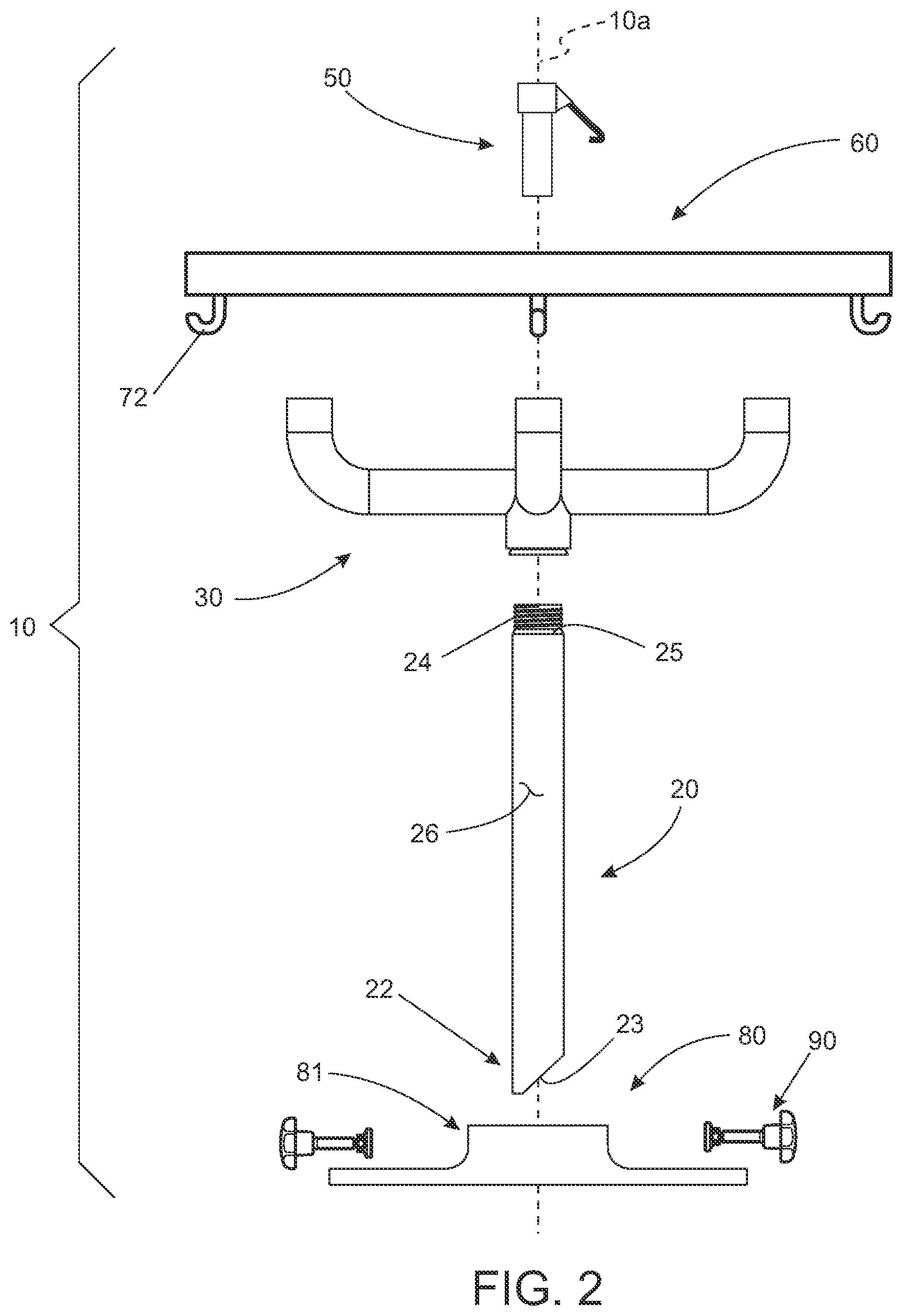 Patent US12129675 Figure 2 – Umbrella anchoring, stabilizing, and accessory holding assembly