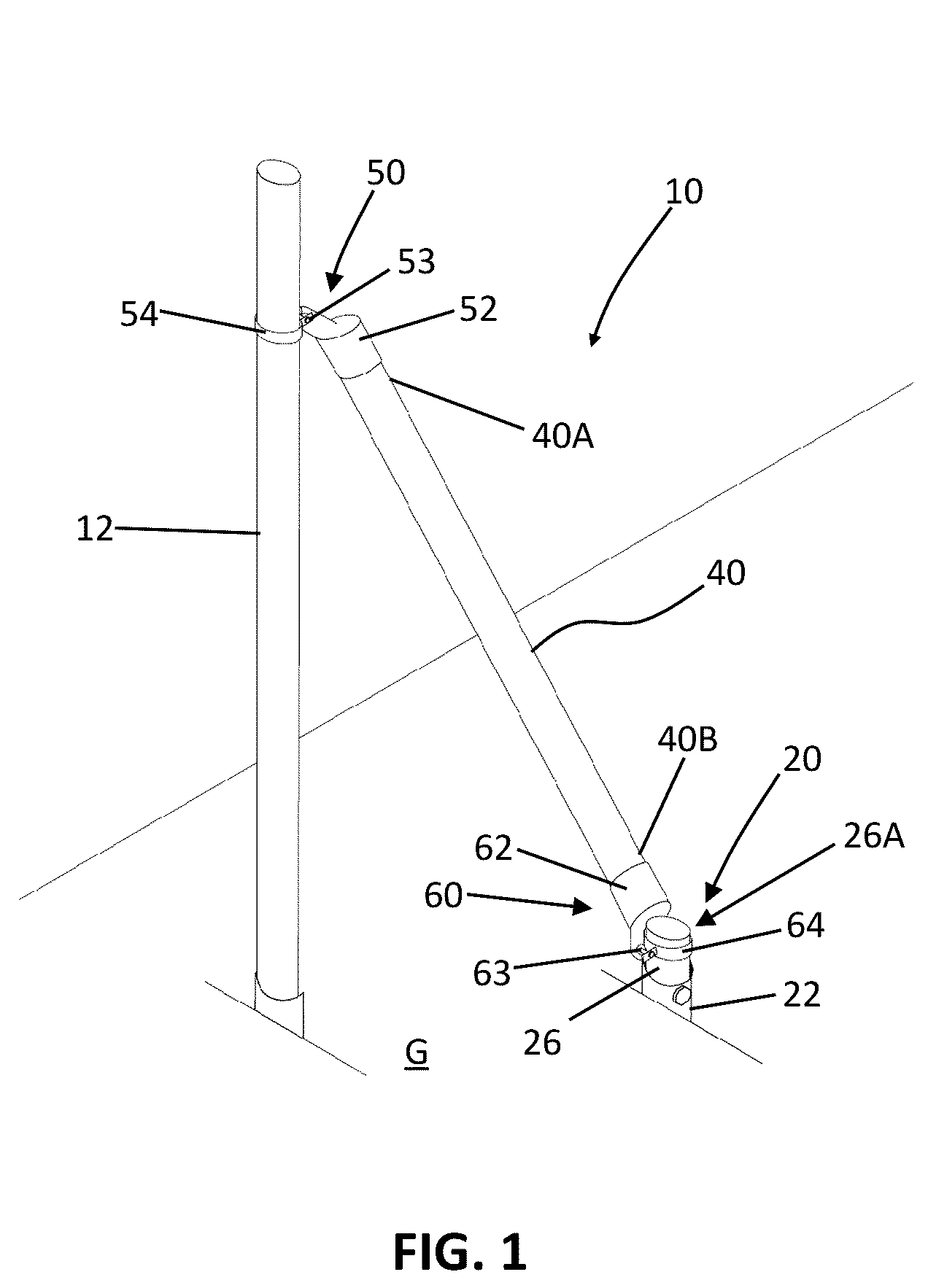 Patent US12129680 Figure 1 – Angle brace assembly and a method of providing support with an angle brace