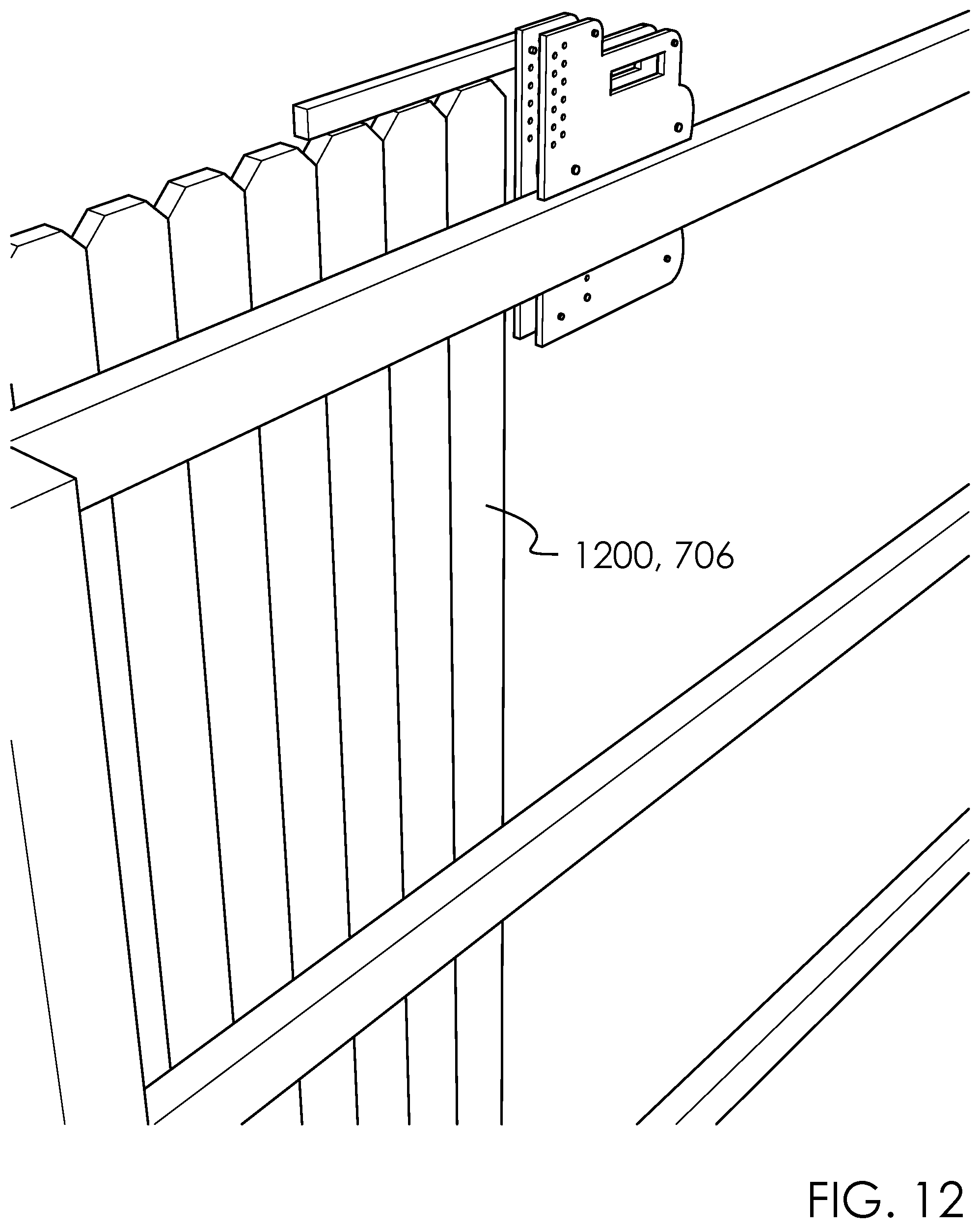 Patent US12129681 Figure 12 – Fence picket alignment tool and method of use