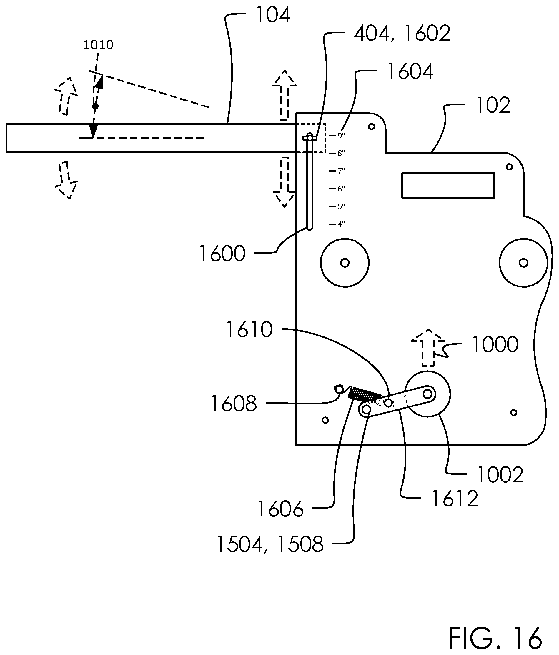 Patent US12129681 Figure 16 – Fence picket alignment tool and method of use