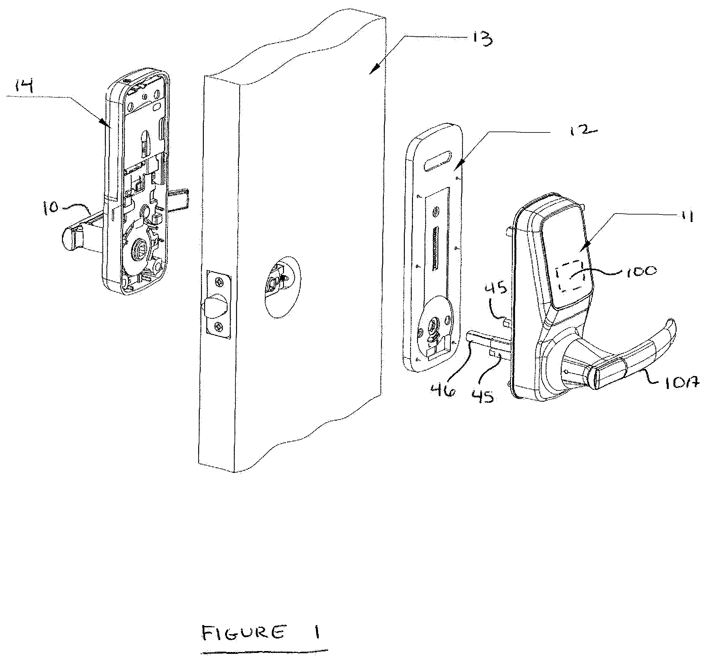Patent US12129684 Figure 1 – Indicator lock for a public service room door
