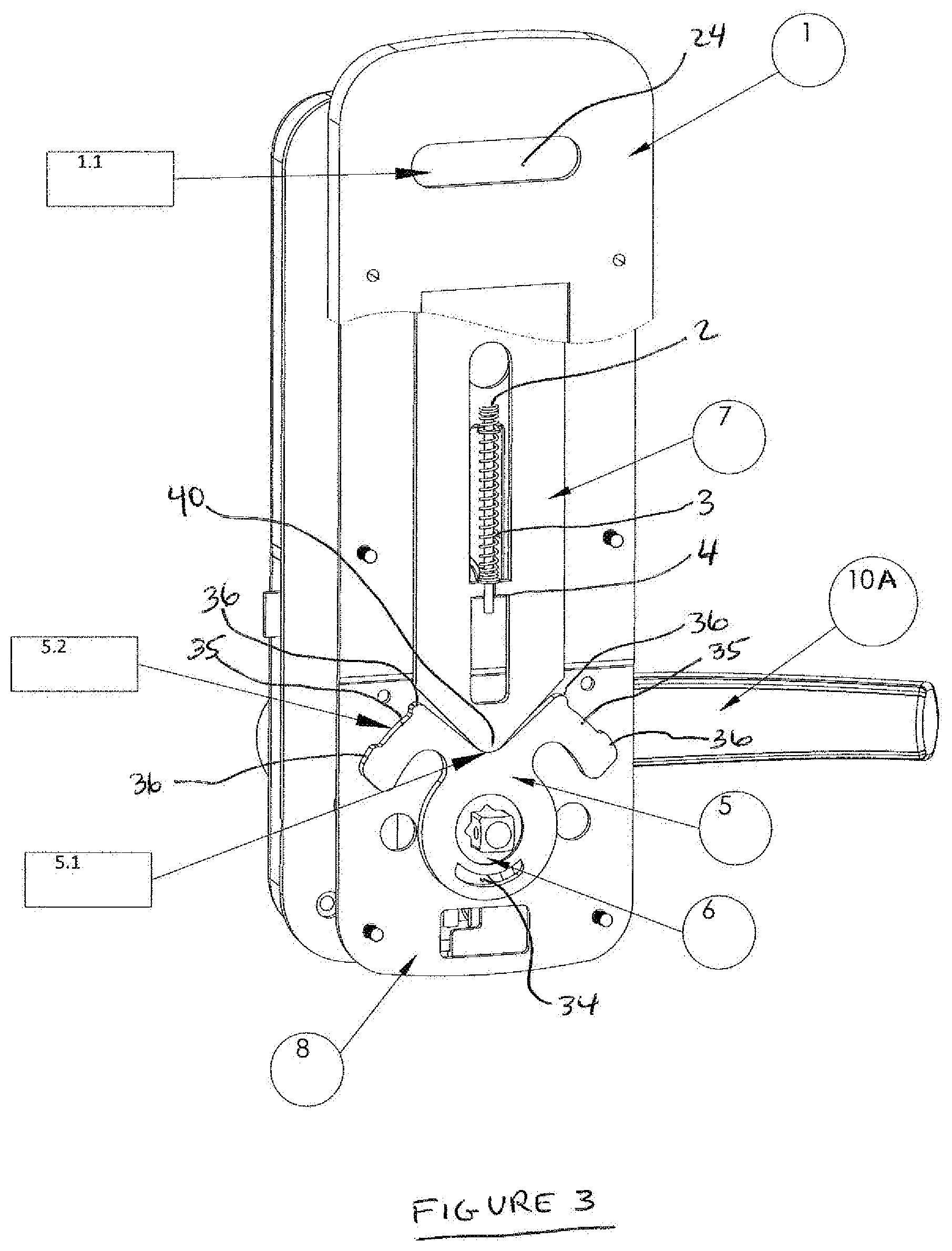 Patent US12129684 Figure 3 – Indicator lock for a public service room door