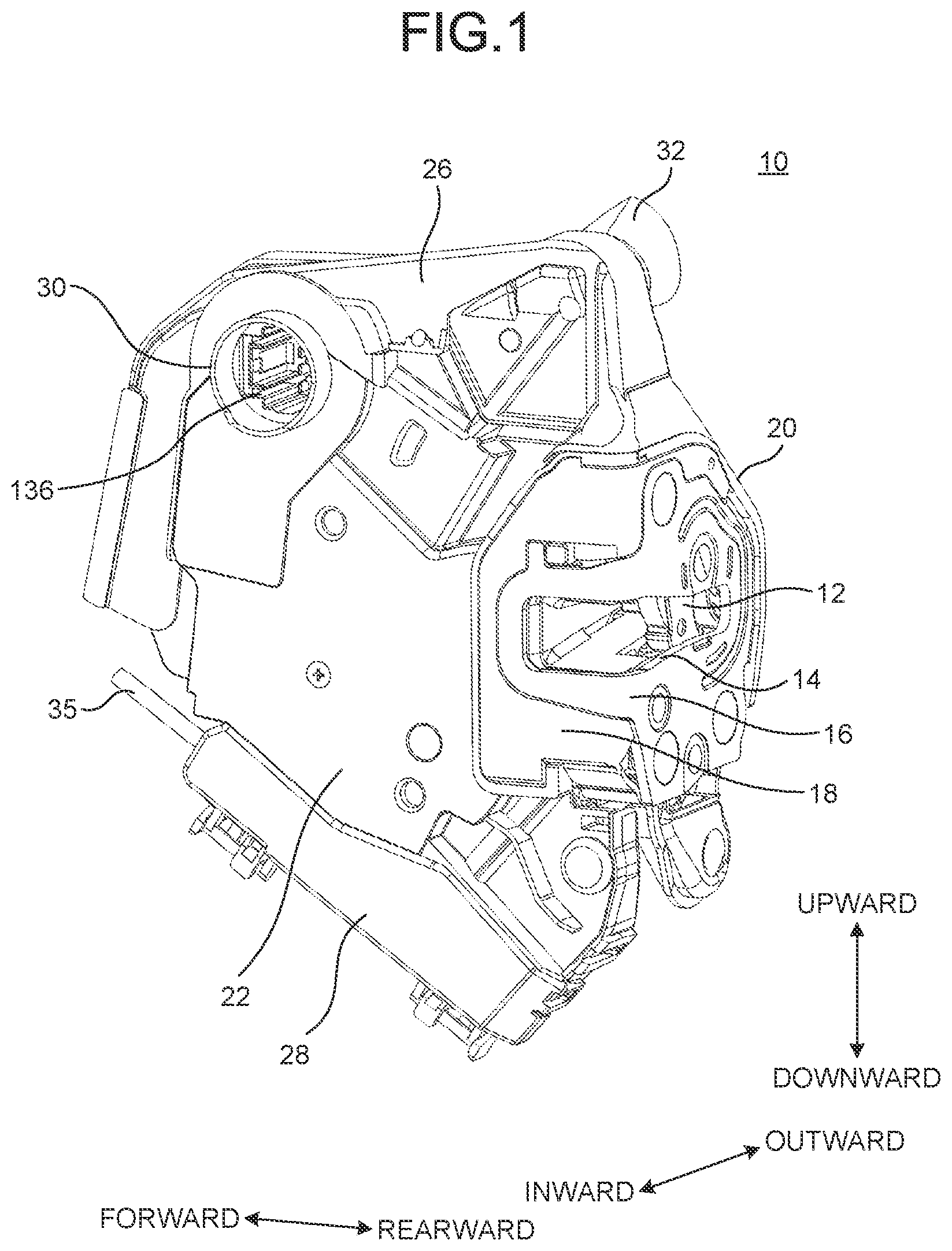 Patent US12129689 Figure 1 – Door latch device