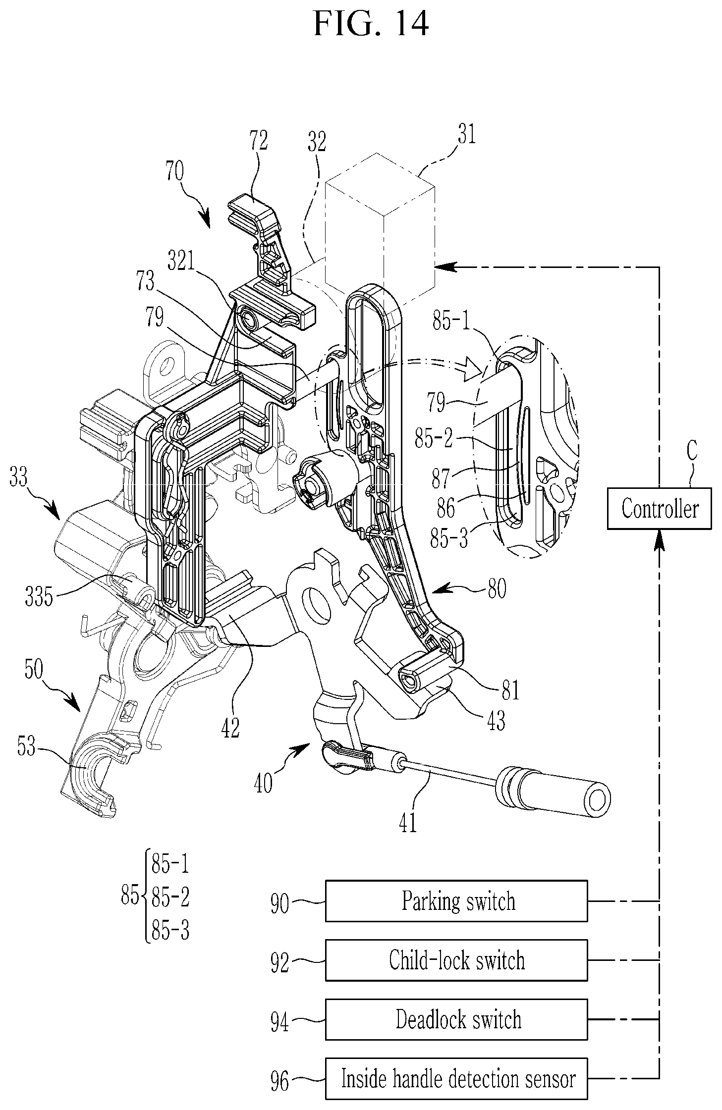 Patent US12129690 Figure 14 – Electric door latch apparatus for vehicle